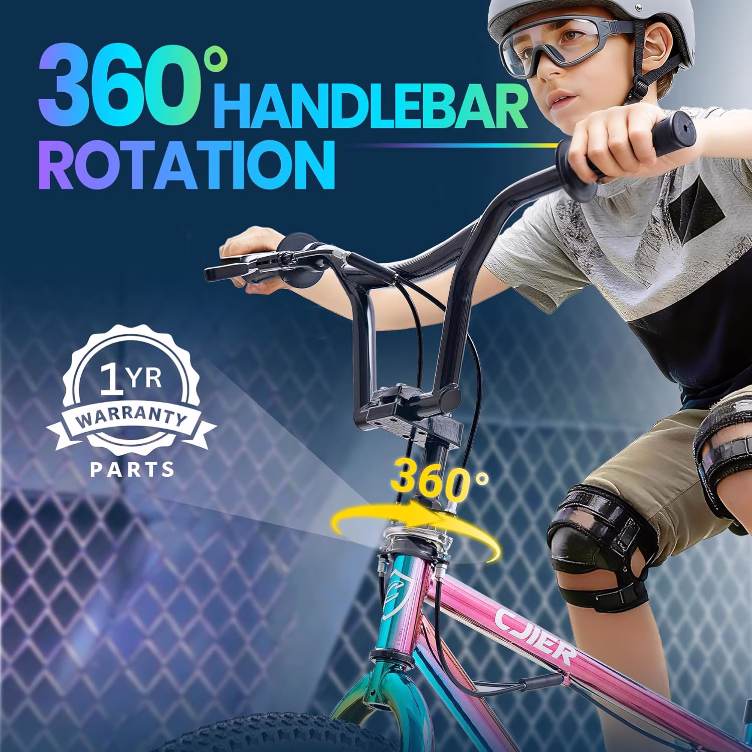 Akaber 20 Inch Kids Bike, BMX Bikes for Kids 6-14, Bike for Boys and Girls with 4 Pegs, High-Carbon Steel BMX Frame, 360° Handlebar Rotation - Image 5