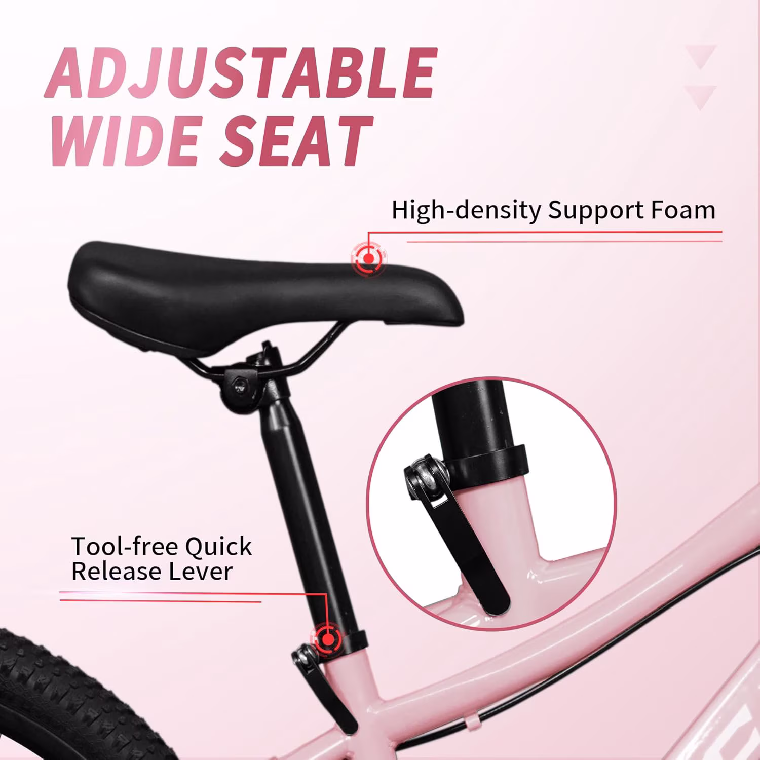 ICEELF 20 inch Kids&Teen Mountain Bike, 7-Speed Bicycle for Boys & Girls, Carbon Steel Frame, Suspension Fork, Dual Disc Brakes, Pink - Image 4