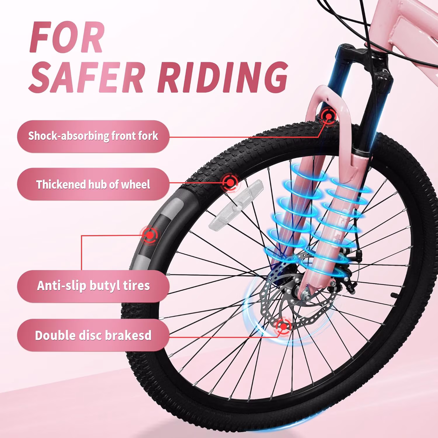 Akaber 24" Kids Mountain Bike for Kids 6-12, 7 Speeds Drivetrain Kids Bike, Girls Boys Bike with Suspension Fork, Dual-Disc Brake, Anti-Slip Butyl Tires, Pink - Image 5