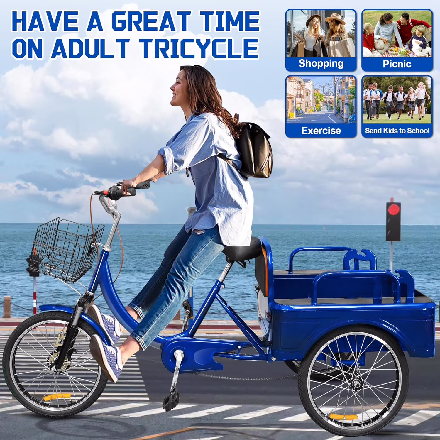 Akaber Adult Tricycle, 20 Inch 3-Wheel Bikes Carrying Passengers and Cargo, Trike for Adults with Front Baskets for Women, Seniors, Men, Low Step-Through Tricycle, Easy Assembly Video Guide - Image 4