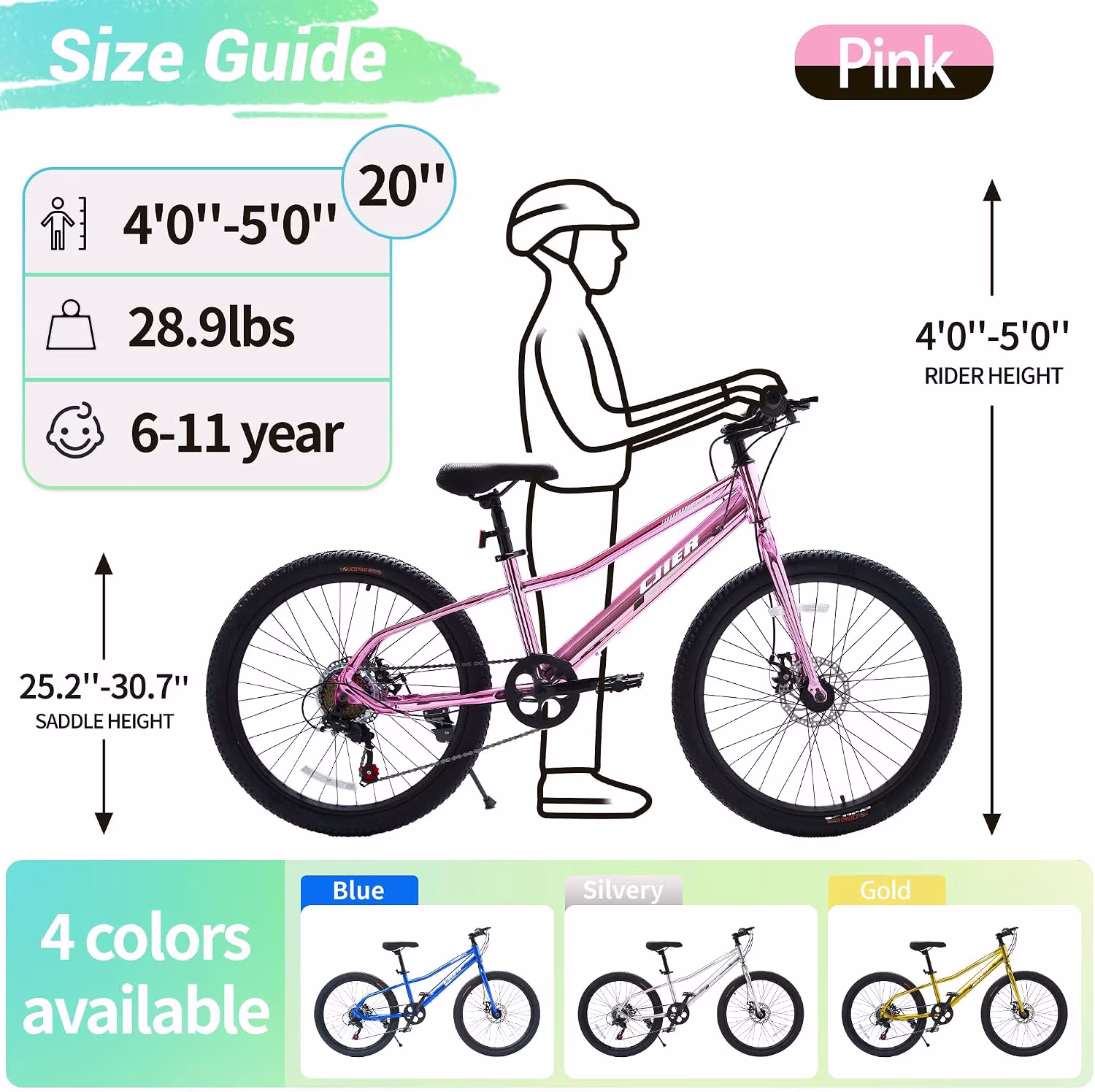 Akaber Kids Bike for Girls 6-11, 20 Inch Mountain Bike for Kids with High Carbon Steel, Dual Disc Brakes and Kickstand - Image 3