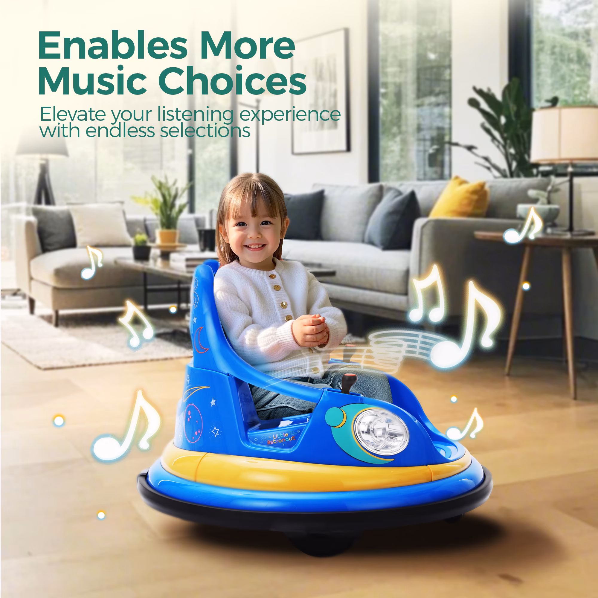 Alpha Joy Bumper Car Ride on Toy for Kids 12V Electric Car w/Remote Control, LED Lights, Bluetooth Music, 360° Spin, Battery Powered Car in 2 MPH with Stickers for Ages 3-8, Blue - Image 5