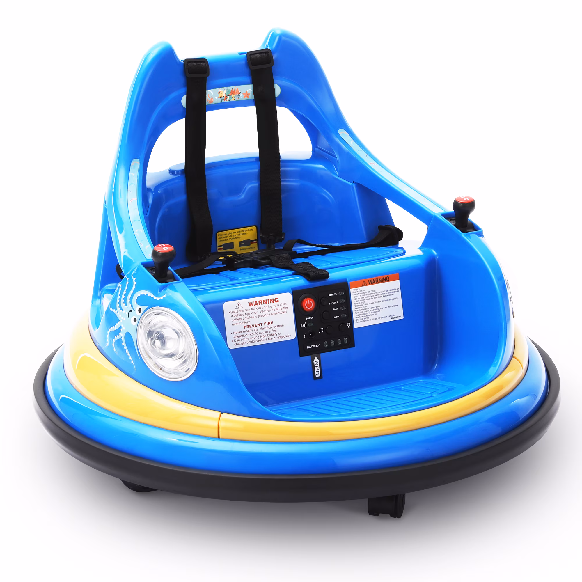 Alpha Joy Bumper Car Ride on Toy for Kids 12V Electric Car w/Remote Control, LED Lights, Bluetooth Music, 360° Spin, Battery Powered Car in 2 MPH with Stickers for Ages 3-8, Blue