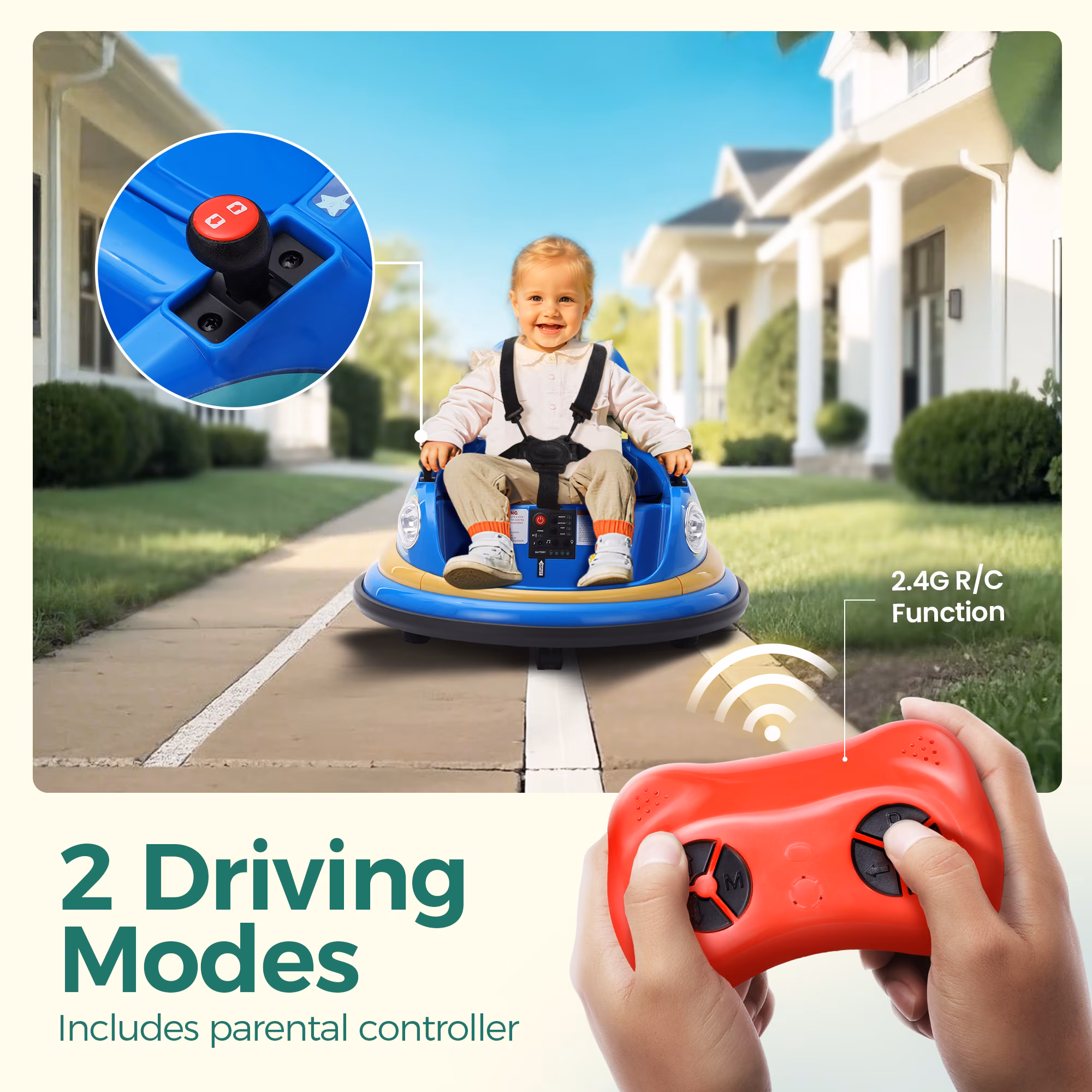 Alpha Joy Bumper Car Ride on Toy for Kids 12V Electric Car w/Remote Control, LED Lights, Bluetooth Music, 360° Spin, Battery Powered Car in 2 MPH with Stickers for Ages 3-8, Blue - Image 2