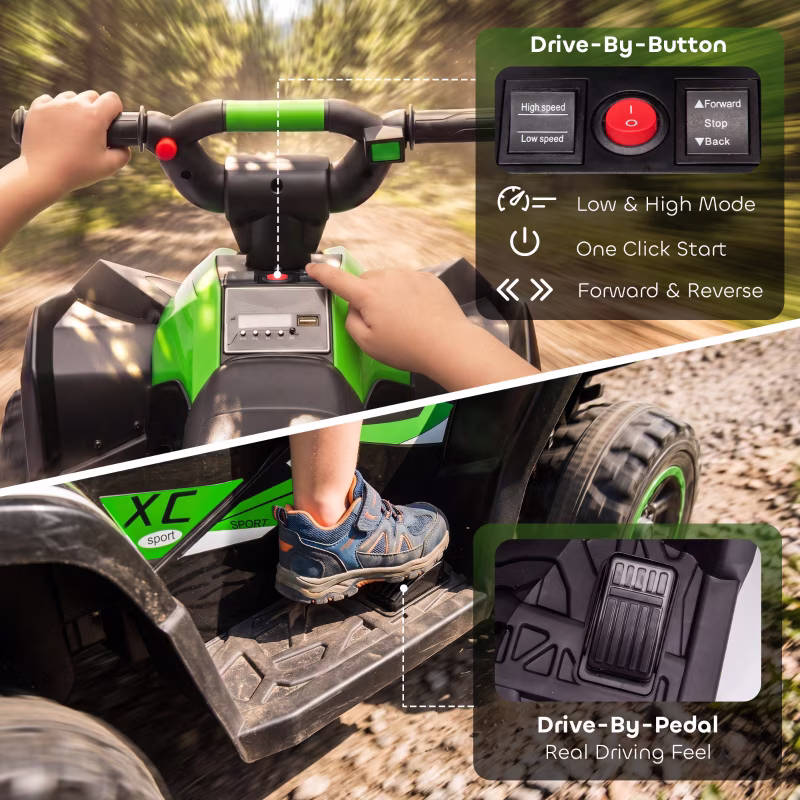 Alvantor 12V Kids ATV Ride-On with Music & Headlights, Green, Ages 3 - Image 5