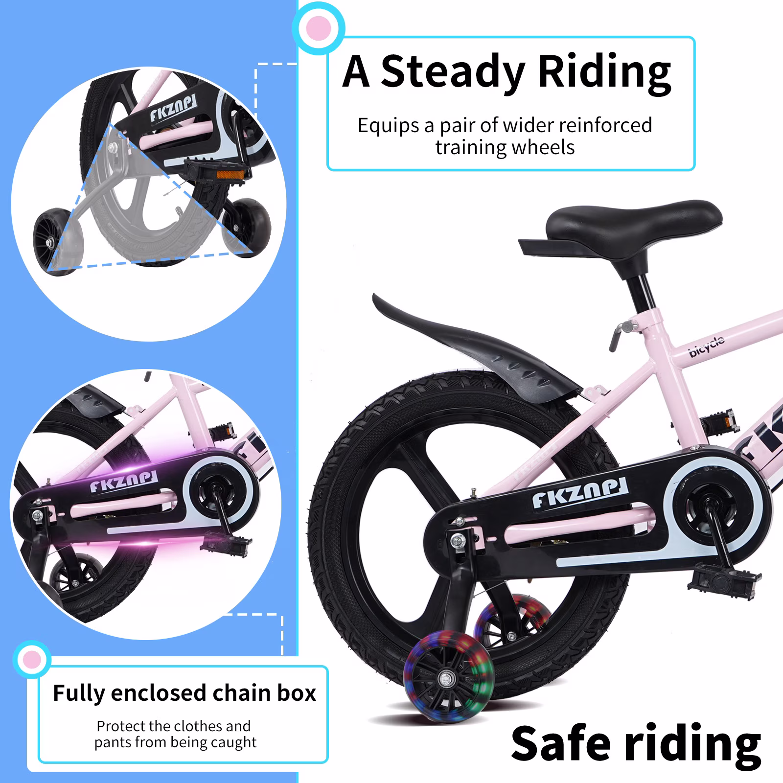 Alvantor 16" Kids Bike with Training Wheels, Magnesium Alloy Wheels, Pink - Image 3