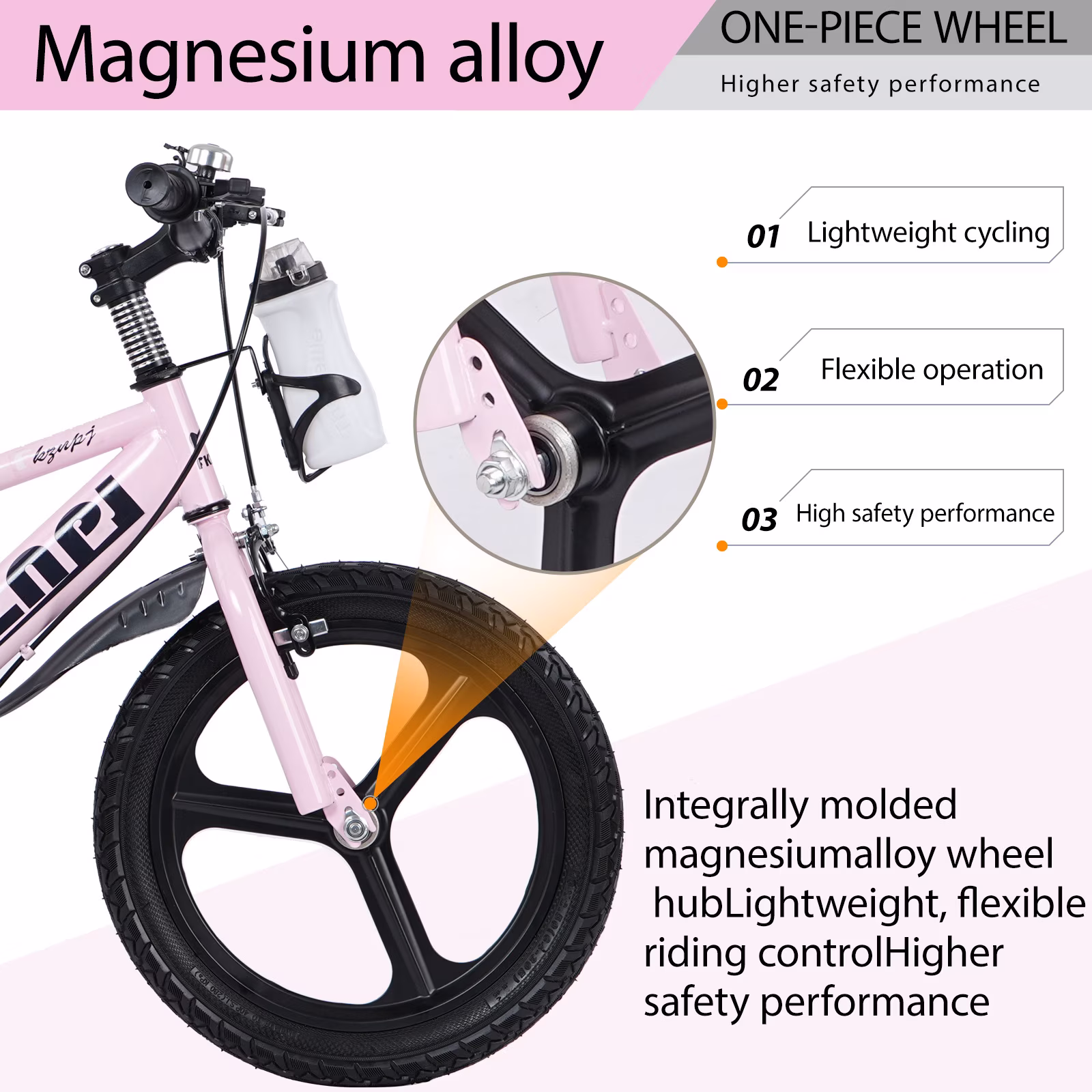 Alvantor 18" Kids Bike with Training Wheels, Magnesium Alloy Wheels, Pink - Image 2