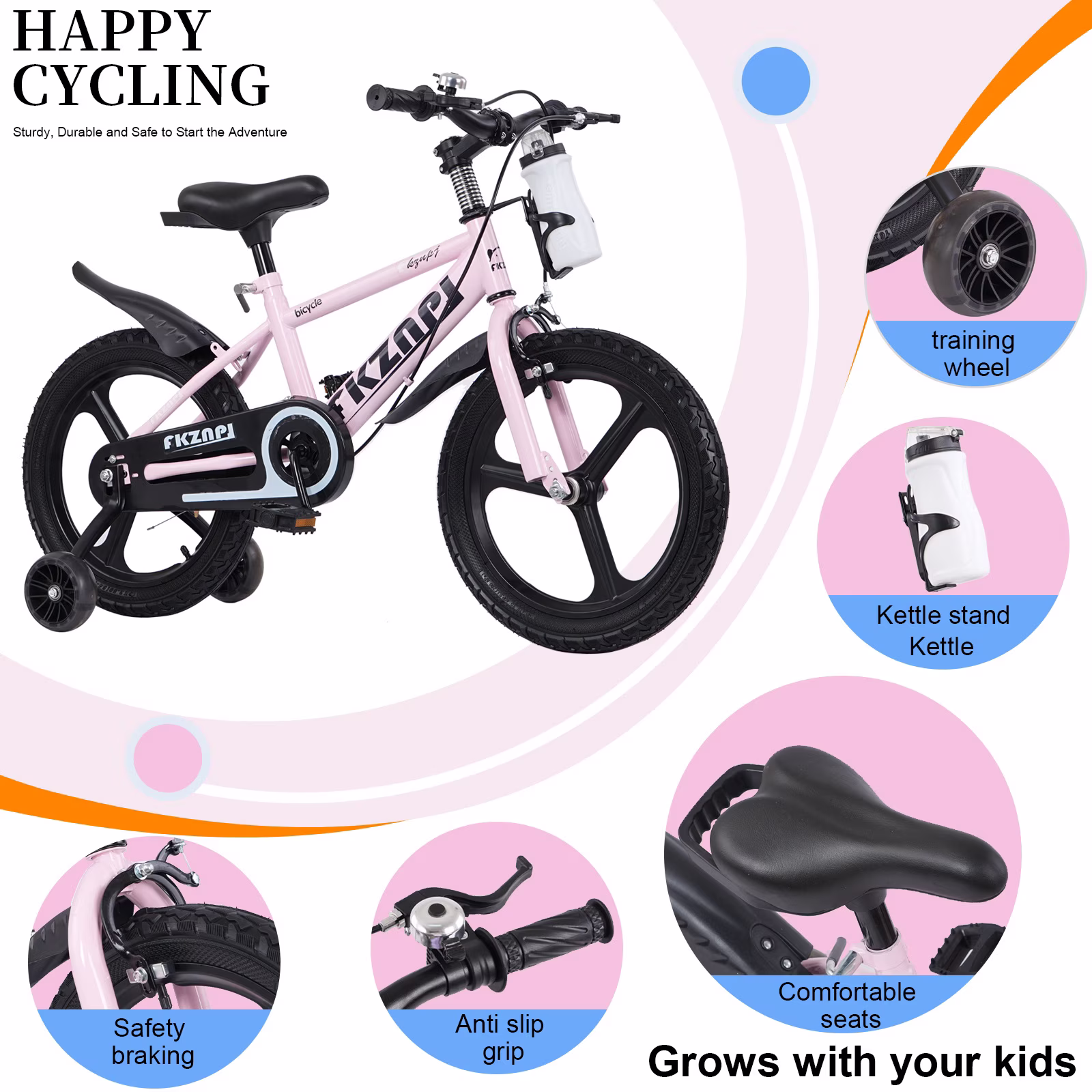 Alvantor 16" Kids Bike with Training Wheels, Magnesium Alloy Wheels, Pink - Image 2