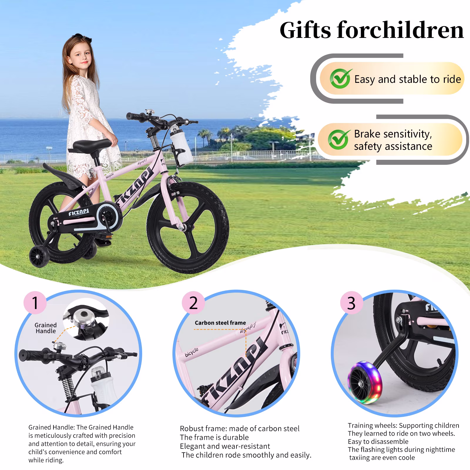 Alvantor 16" Kids Bike with Training Wheels, Magnesium Alloy Wheels, Pink - Image 5