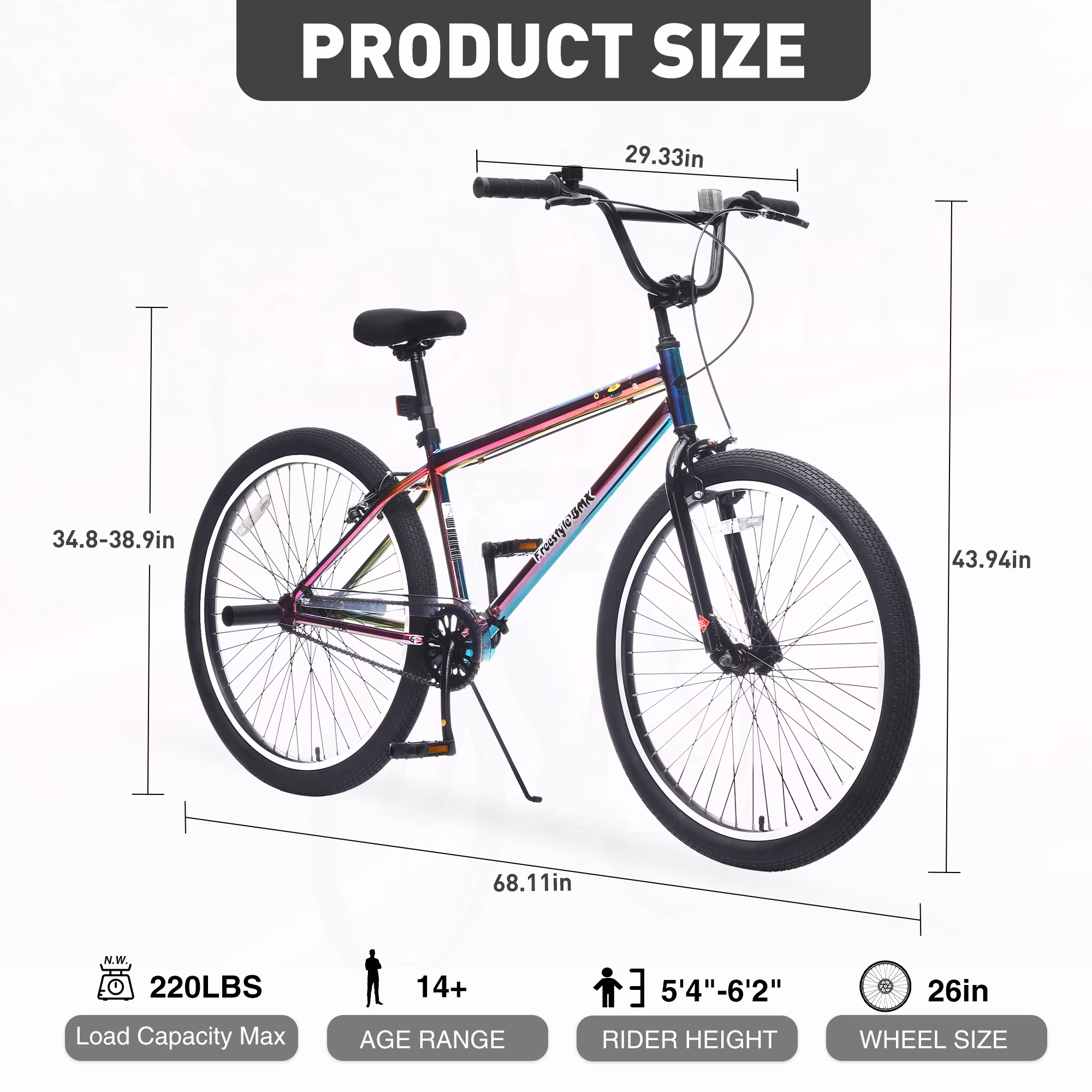 Alvantor 26" Freestyle Single Speed Teen Bicycle with Pegs and Colorful Design - Image 5