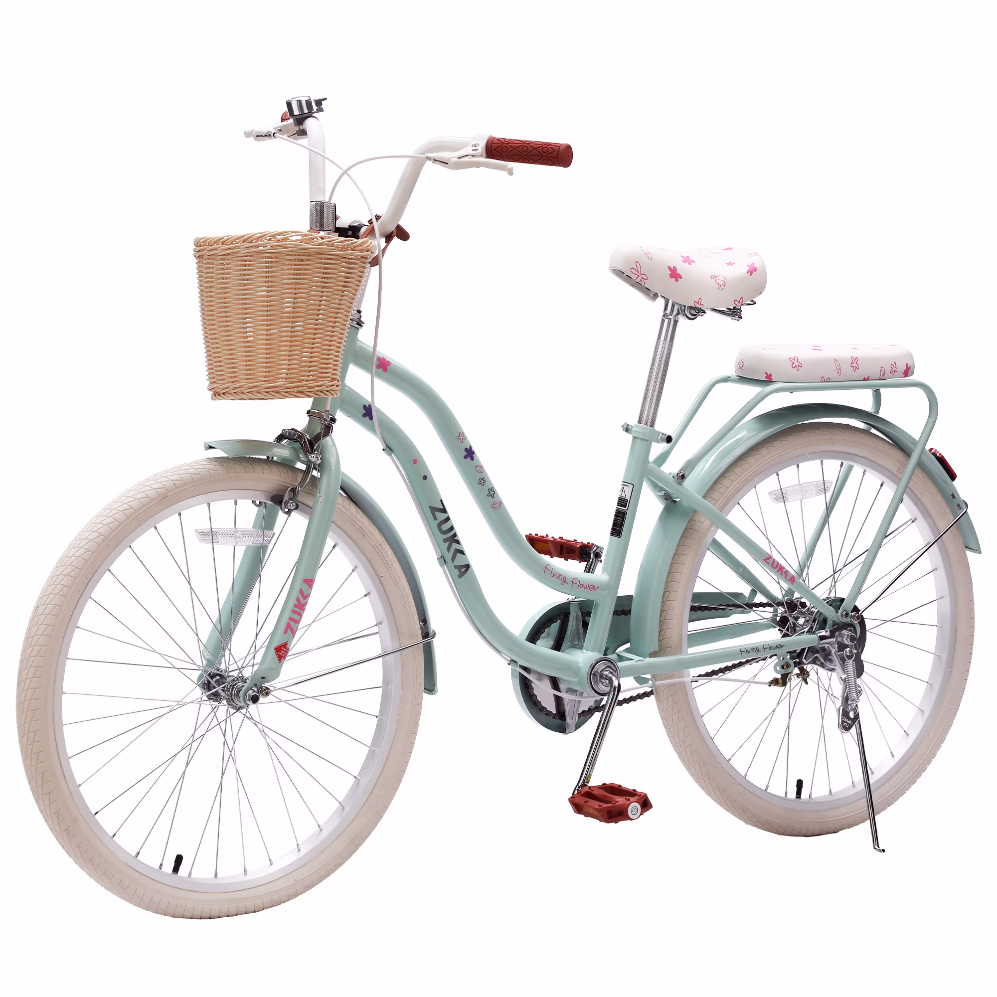 Alvantor Girls 24" Single Speed Cruiser Bike, Green, with Basket and Rack