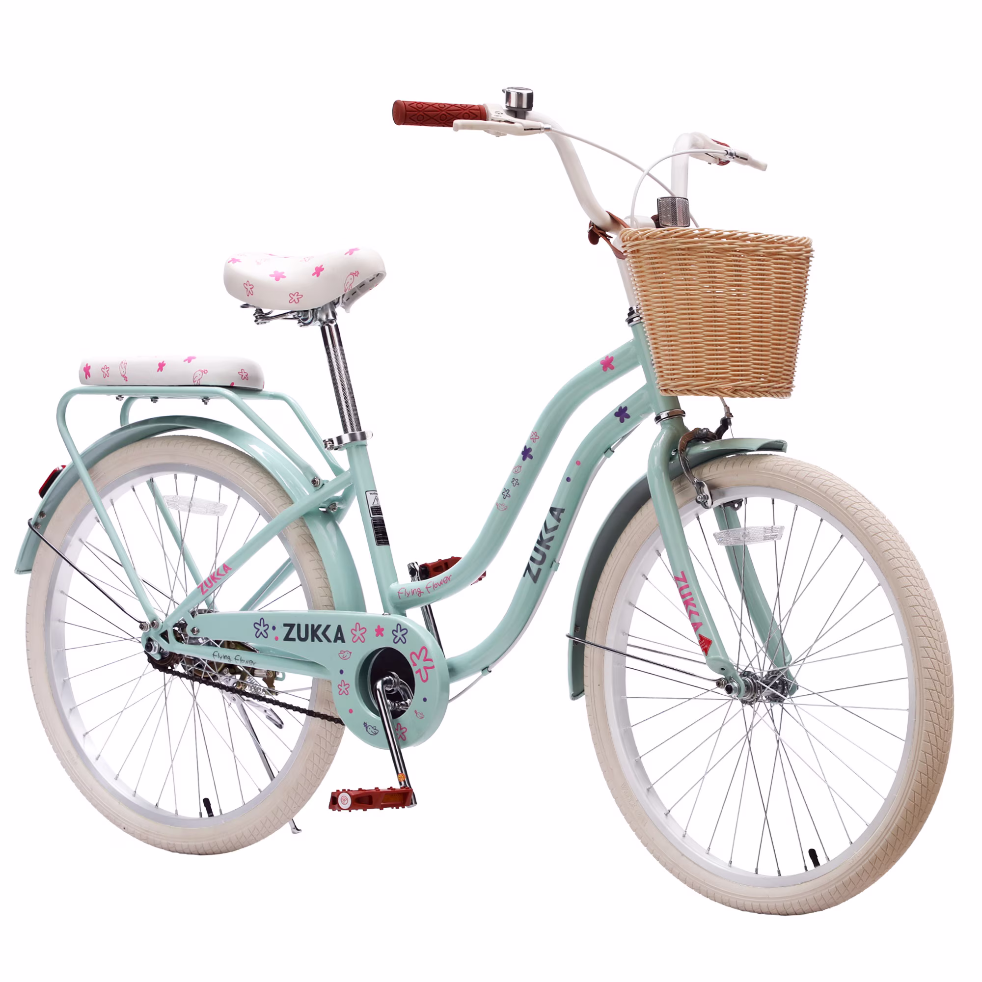 Alvantor Girls 24" Single Speed Cruiser Bike, Green, with Basket and Rack - Image 3