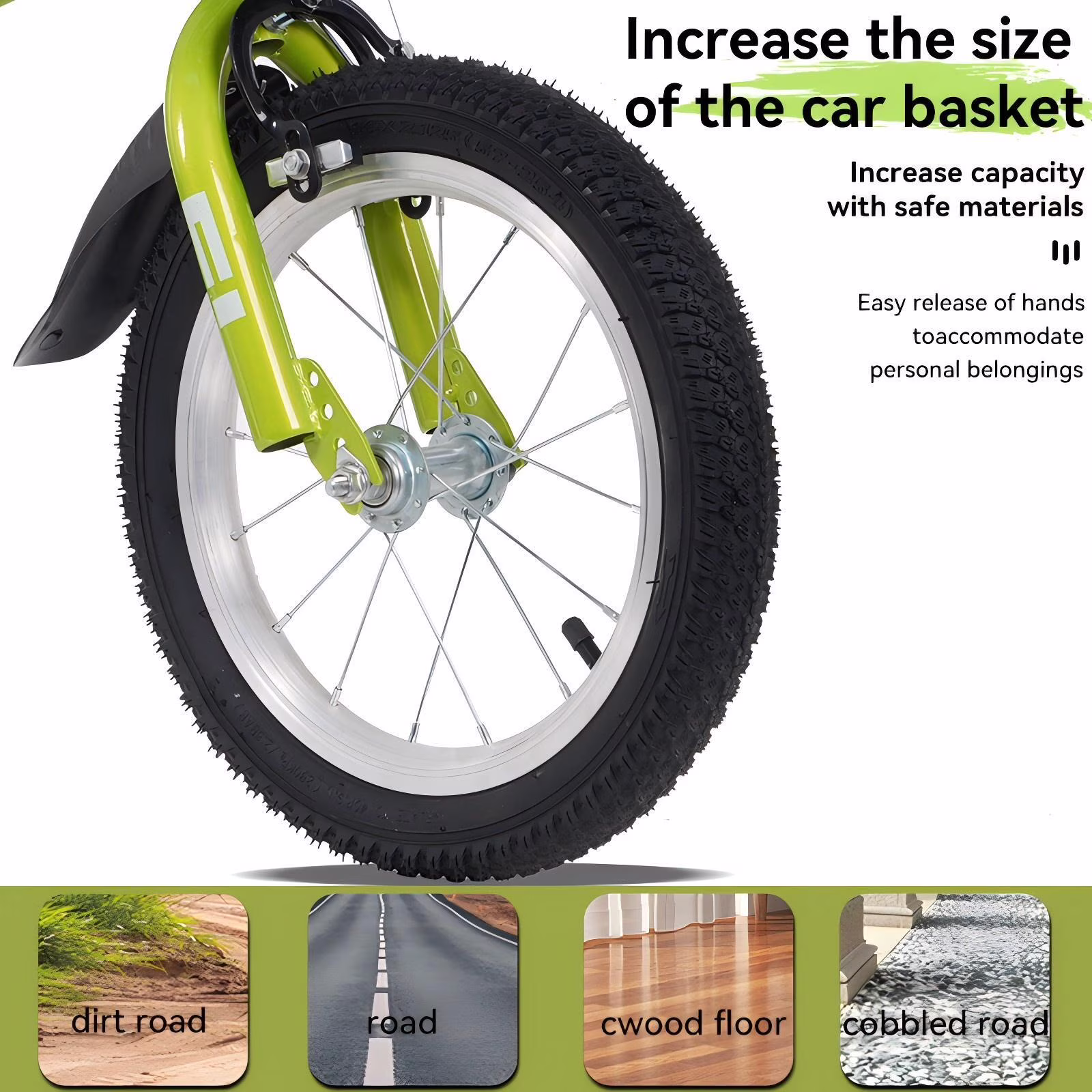 Alvantor Kids Bike 18" Adjustable Bicycle with Training Wheels & Basket for Aged 5-10 Girls & Boys Green - Image 3