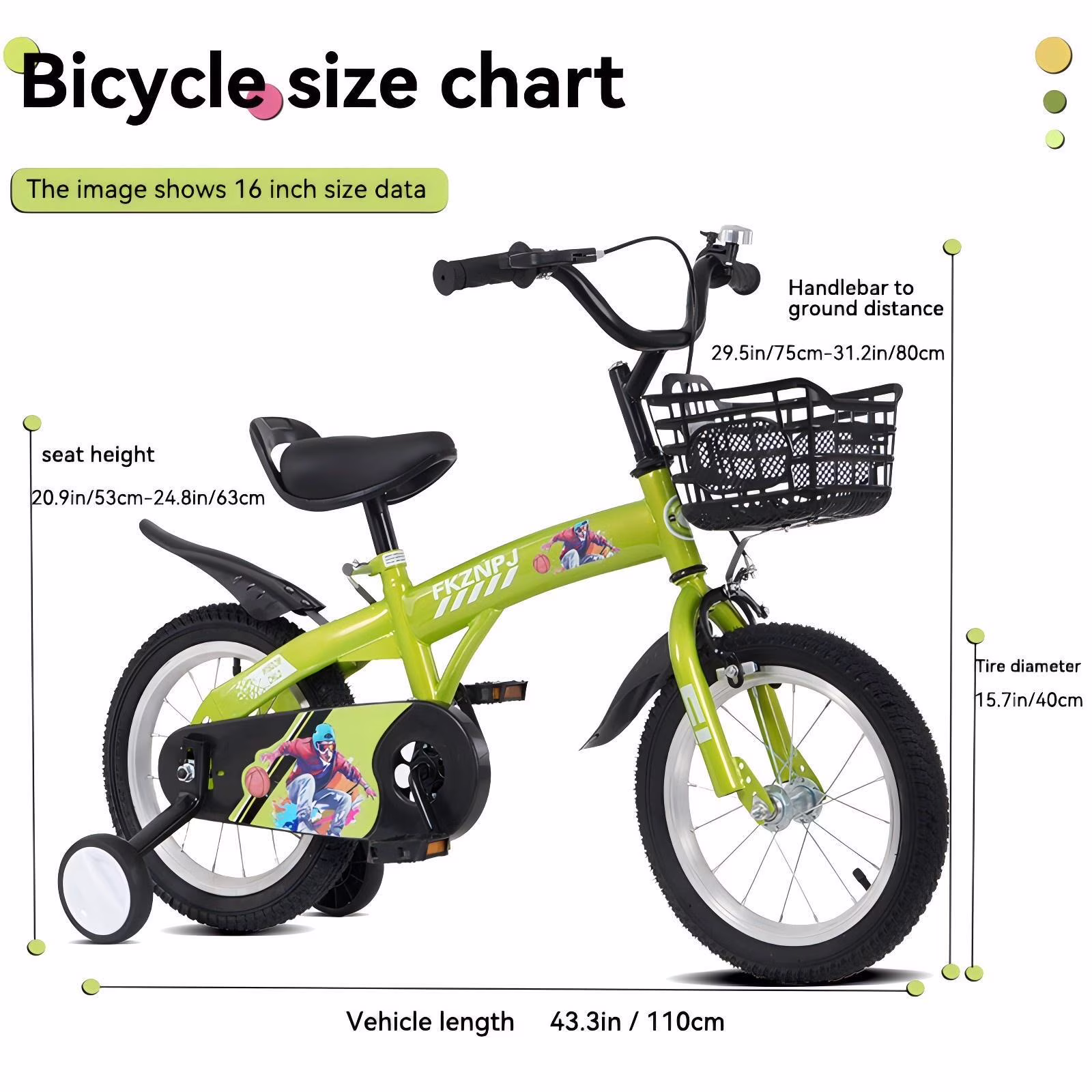 Alvantor Kids Bike 18" Adjustable Bicycle with Training Wheels & Basket for Aged 5-10 Girls & Boys Green - Image 4