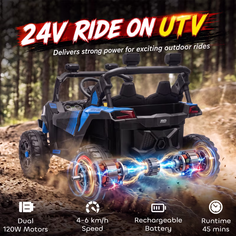 Alvantor Ride on Toys 24V 2 Seater Kids UTV Truck with Remote & Dual Motors, 47.6"x31.1"x30.3" Blue - Image 2