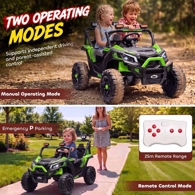 Alvantor Ride on Toys 24V 2 Seater Kids UTV Truck with Remote & Dual Motors, 47.6"x31.1"x30.3" Green - Image 5