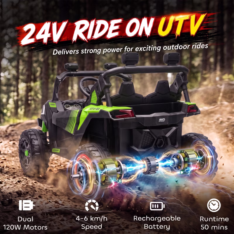 Alvantor Ride on Toys 24V 2 Seater Kids UTV Truck with Remote & Dual Motors, 47.6"x31.1"x30.3" Green - Image 3