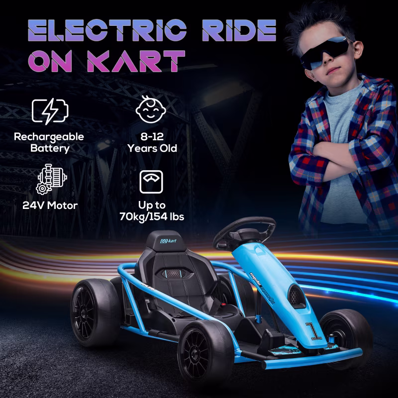 Alvantor Ride on Toys 24V Drift Go Kart for Kids 8-12 with 2 Speeds, 45.25"x30.25"x21.25" Blue - Image 4