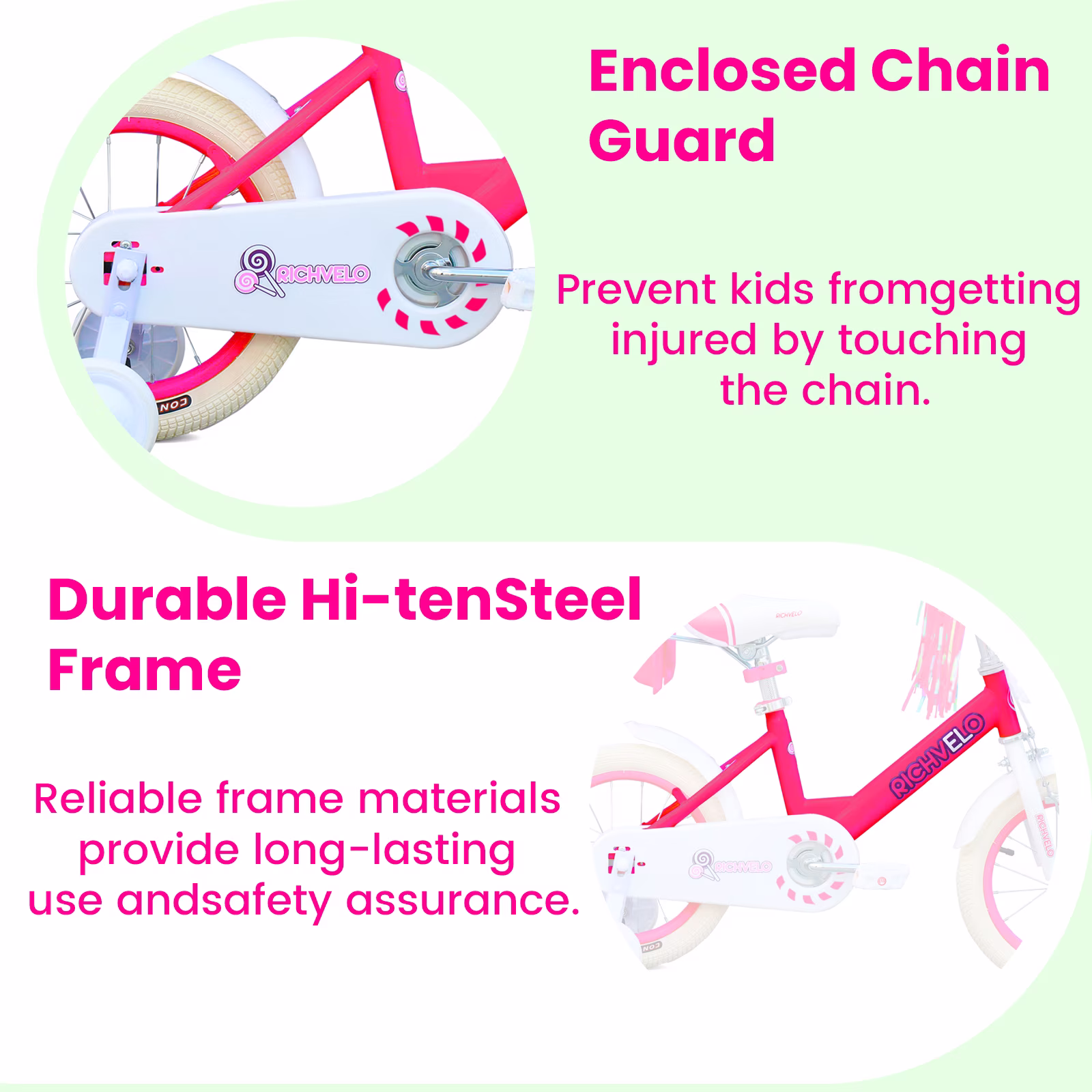 Ambifirner 12" 14" 16" Girls Bike with Training Wheels – Adjustable Seat, Front Basket, Doll Seat & Streamers, Toddler Bicycle for Ages 2-7, Red - Image 5