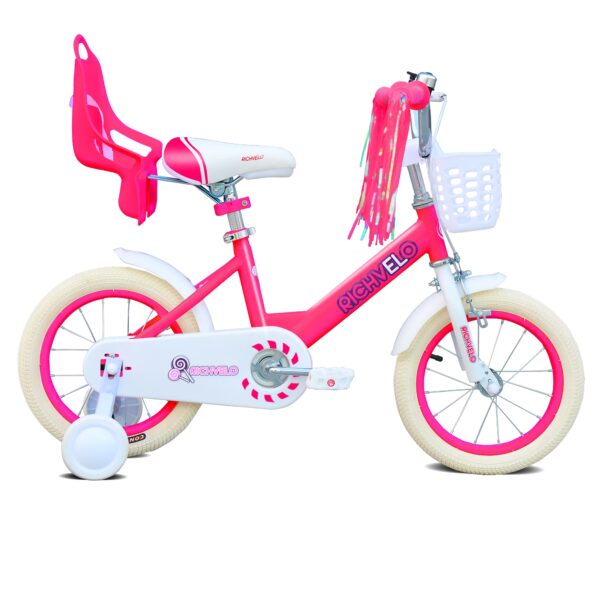 Ambifirner 12" 14" 16" Girls Bike with Training Wheels – Adjustable Seat, Front Basket, Doll Seat & Streamers, Toddler Bicycle for Ages 2-7, Red