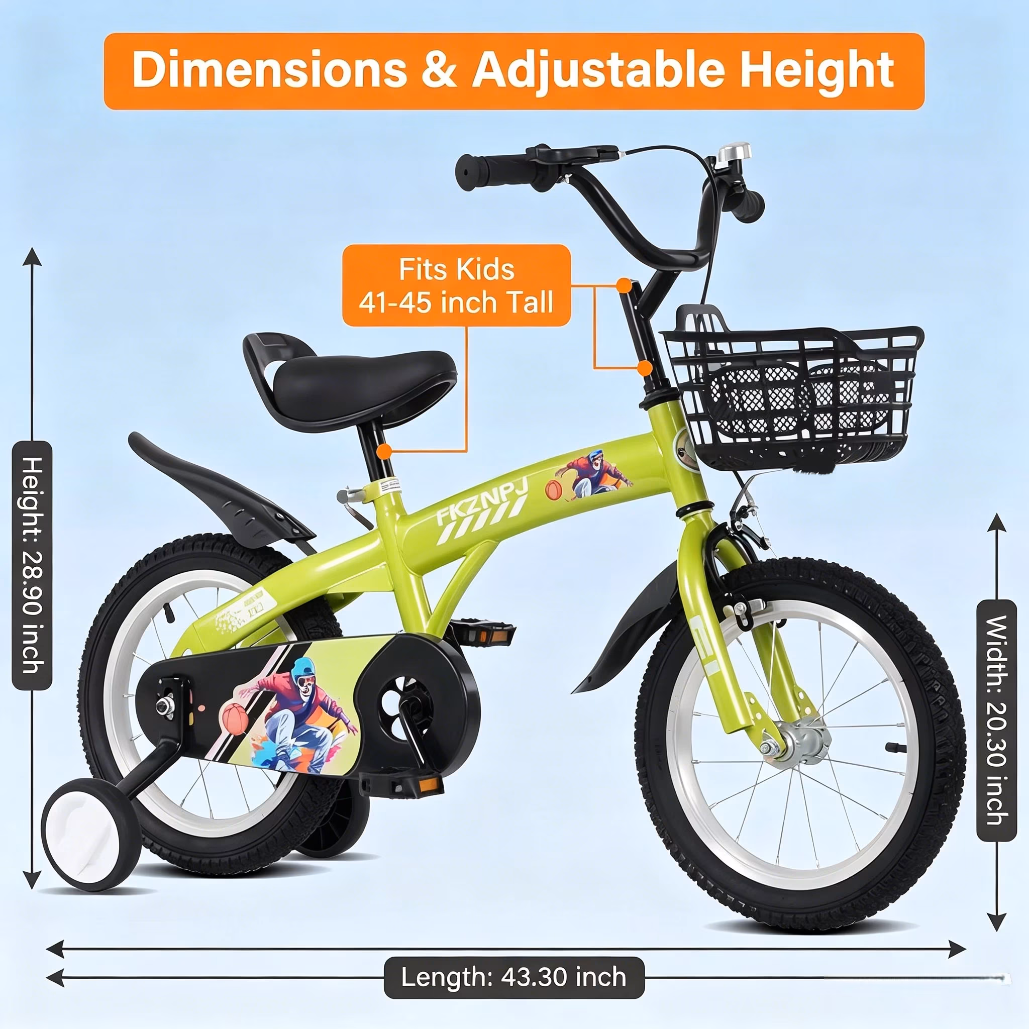Ambifirner 16" City Bike with Training Wheels & Kickstand Tall Height 41-53 inches Small Bikes - Image 4