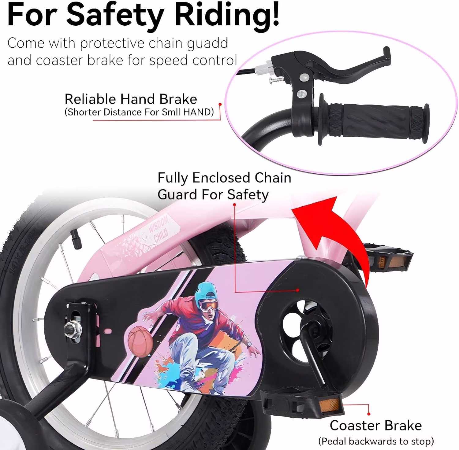 Ambifirner 16" Urban Bike with Training Wheels & Basket Pink Bikes - Image 3