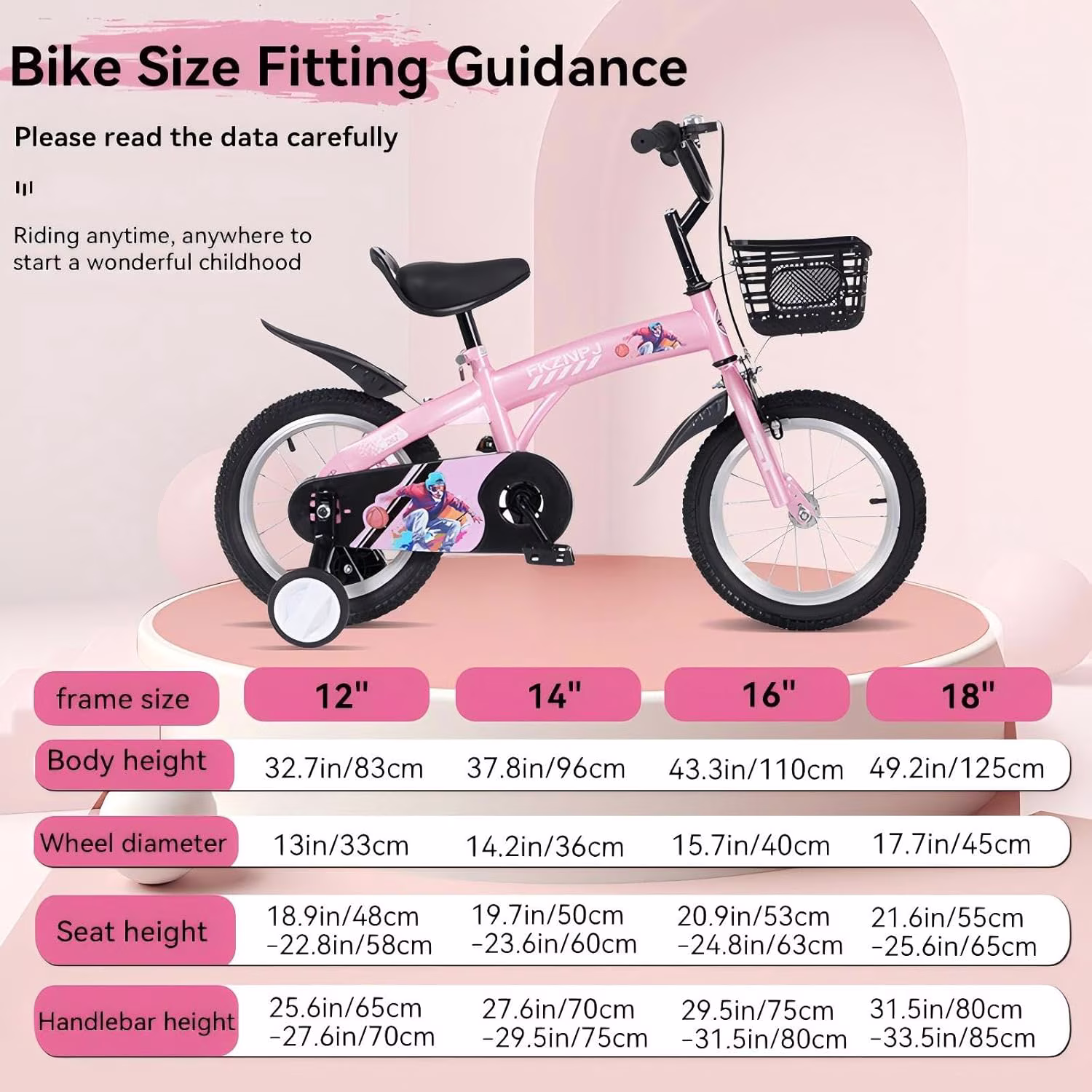 Ambifirner 16" Urban Bike with Training Wheels & Basket Pink Bikes - Image 4