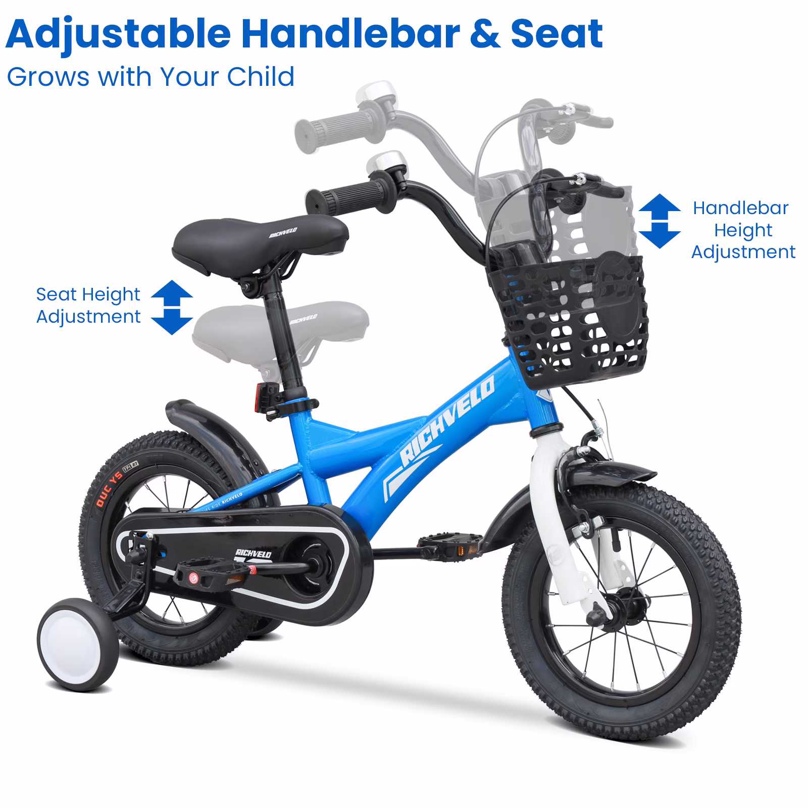 Ambifirner Kids BMX Bikes with Training Wheels, 12 inch Kids Bicycles Fits Height 33-43inch Boys Child with V-Brake, Coaster Brake Basket Levers & Front Rear Pedals,Blue - Image 2