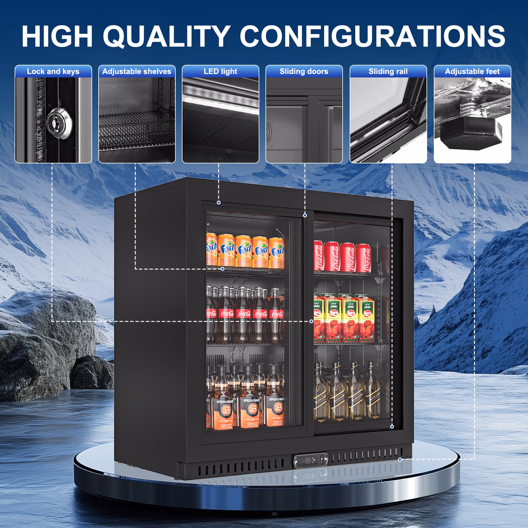 Amerikit Back Bar Cooler with 2 Glass Sliding Doors, 7.8 cu.ft Under Counter Height Beverage Refrigerator for Beer, Wine, Soda, Drinks, ETL Approved - Image 5
