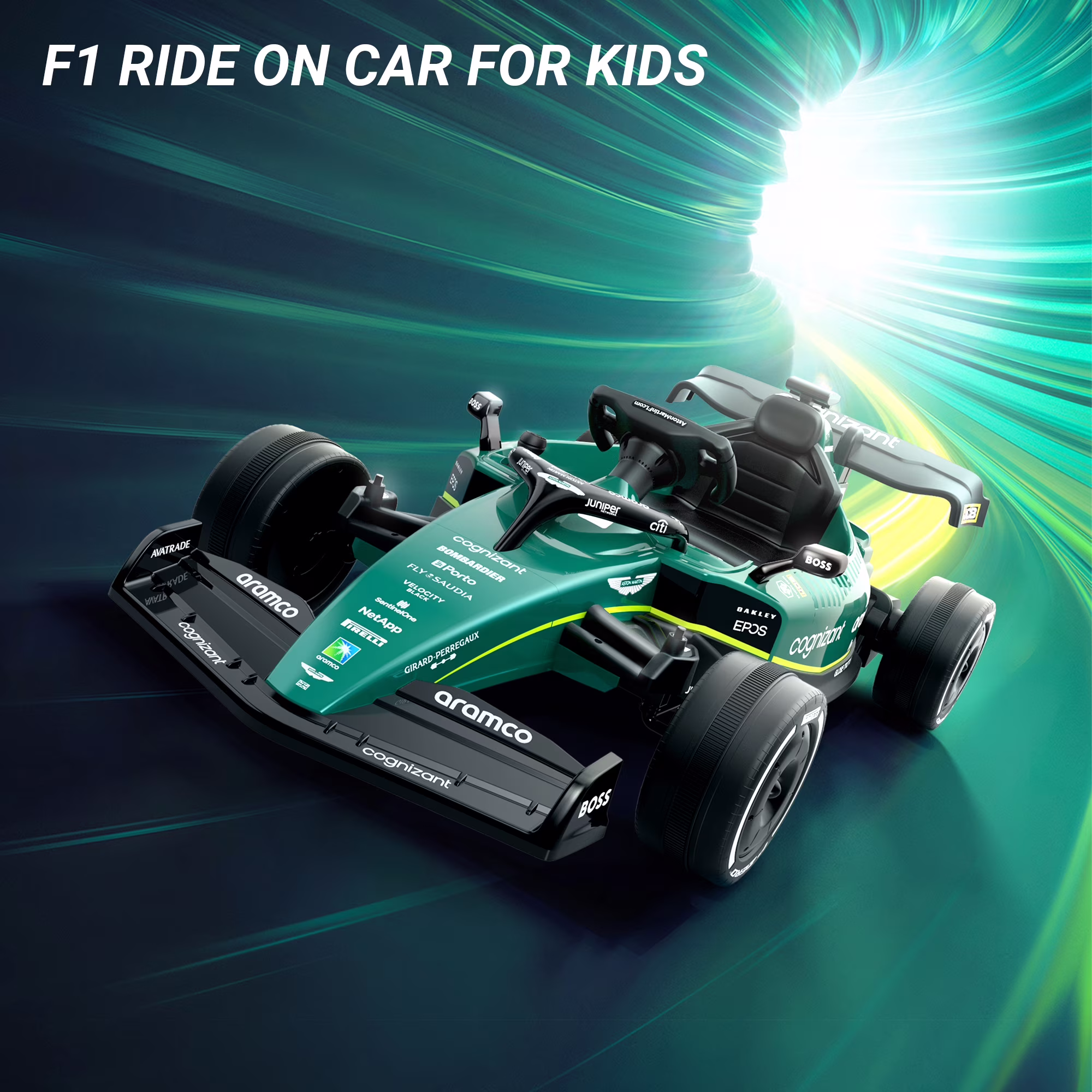 Aston Martin Racing Licensed 24V F1 Kids Ride On Car with Parent Remote Control, Rechargeable Battery Ride-On Toy, 3 Speeds, Music - Image 2