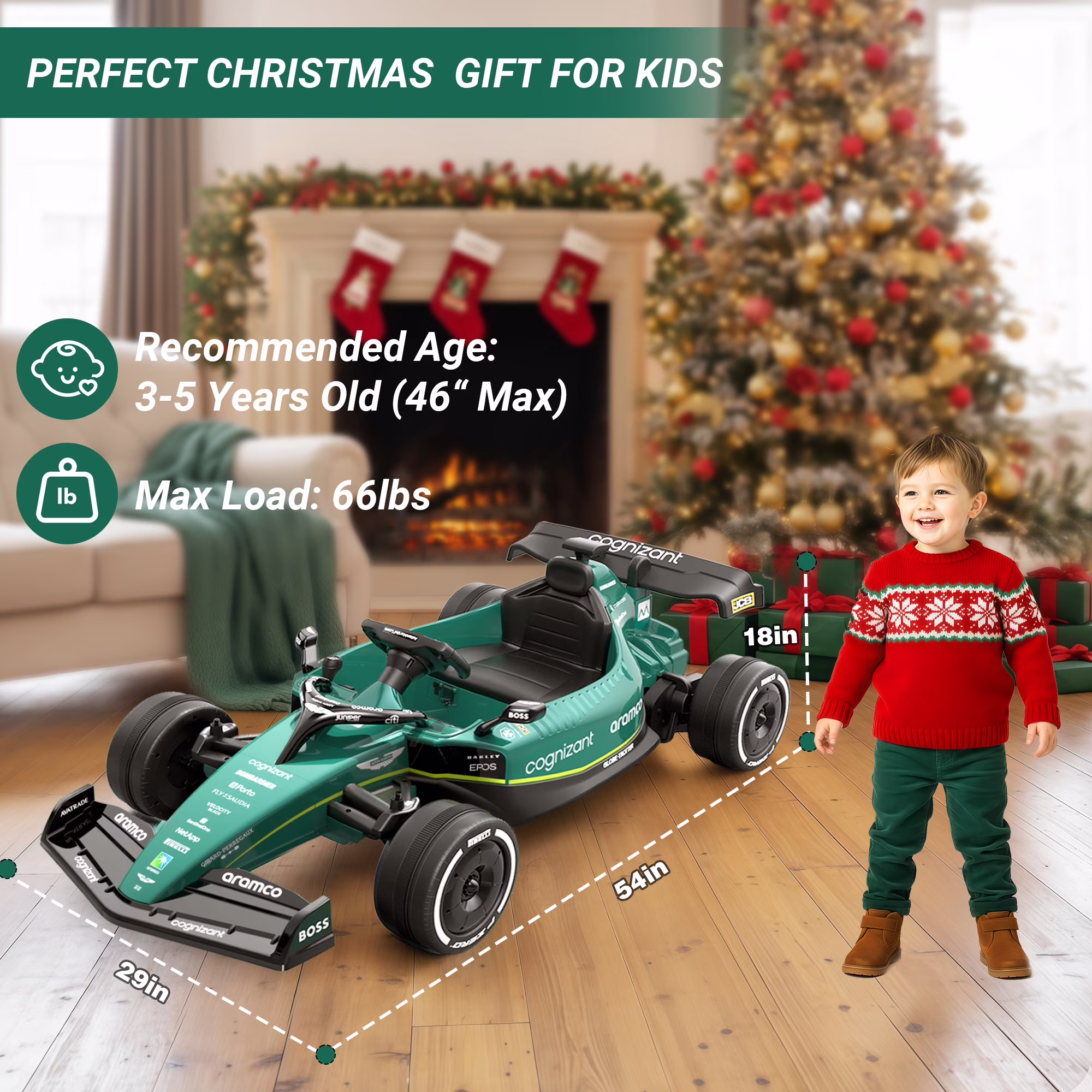 Aston Martin Racing Licensed 24V F1 Kids Ride On Car with Parent Remote Control, Rechargeable Battery Ride-On Toy, 3 Speeds, Music - Image 5