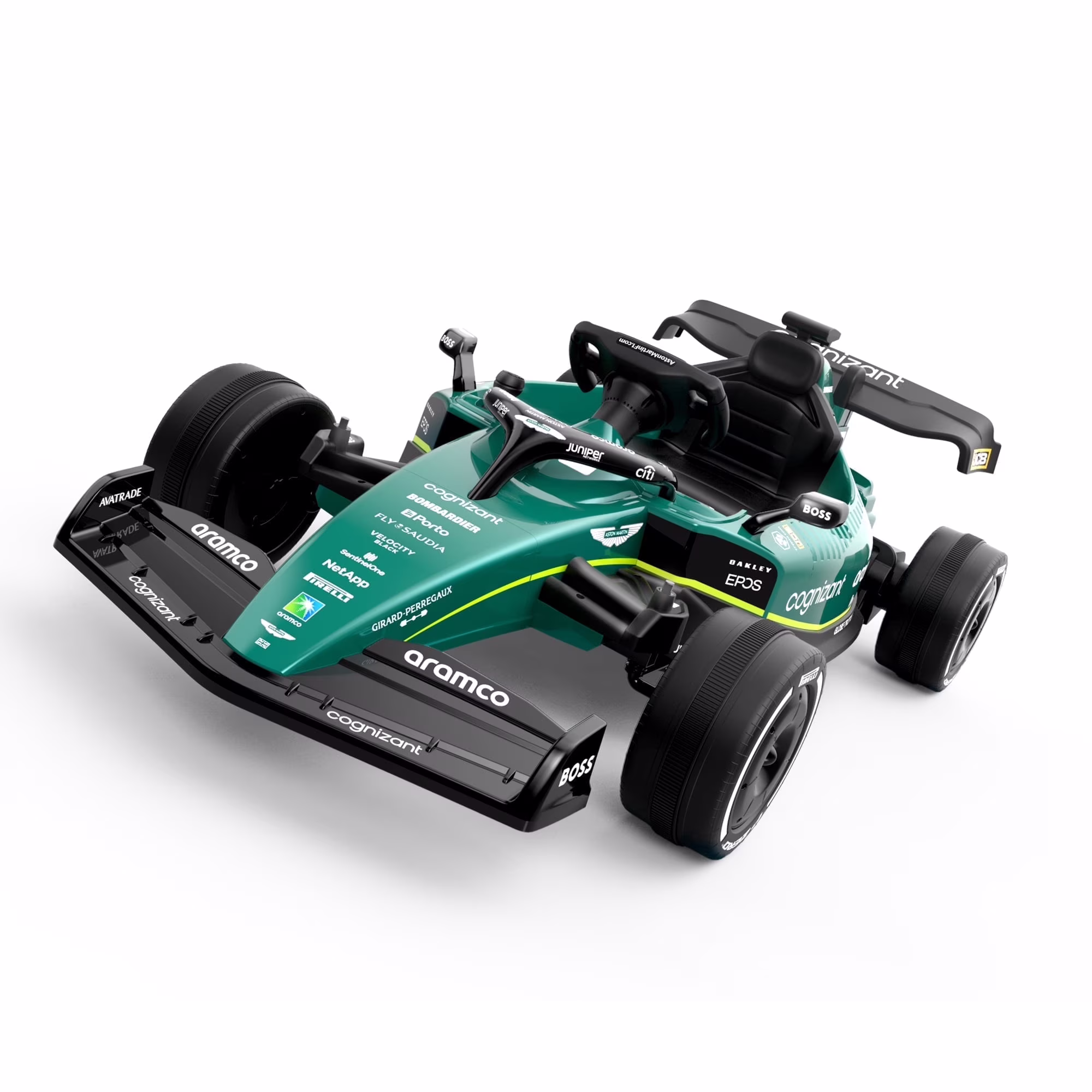 Aston Martin Racing Licensed 24V F1 Kids Ride On Car with Parent Remote Control, Rechargeable Battery Ride-On Toy, 3 Speeds, Music