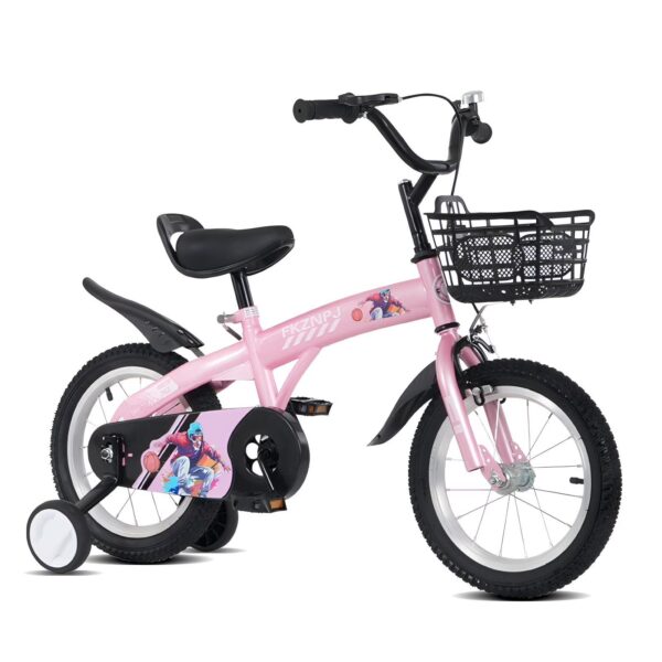 16 Inch Sporty Kids Bike With Training Wheels And Stand Adjustable Saddle Suitable For Boys And Girls Aged 4-8 Years Tall Height 41-53 Inches