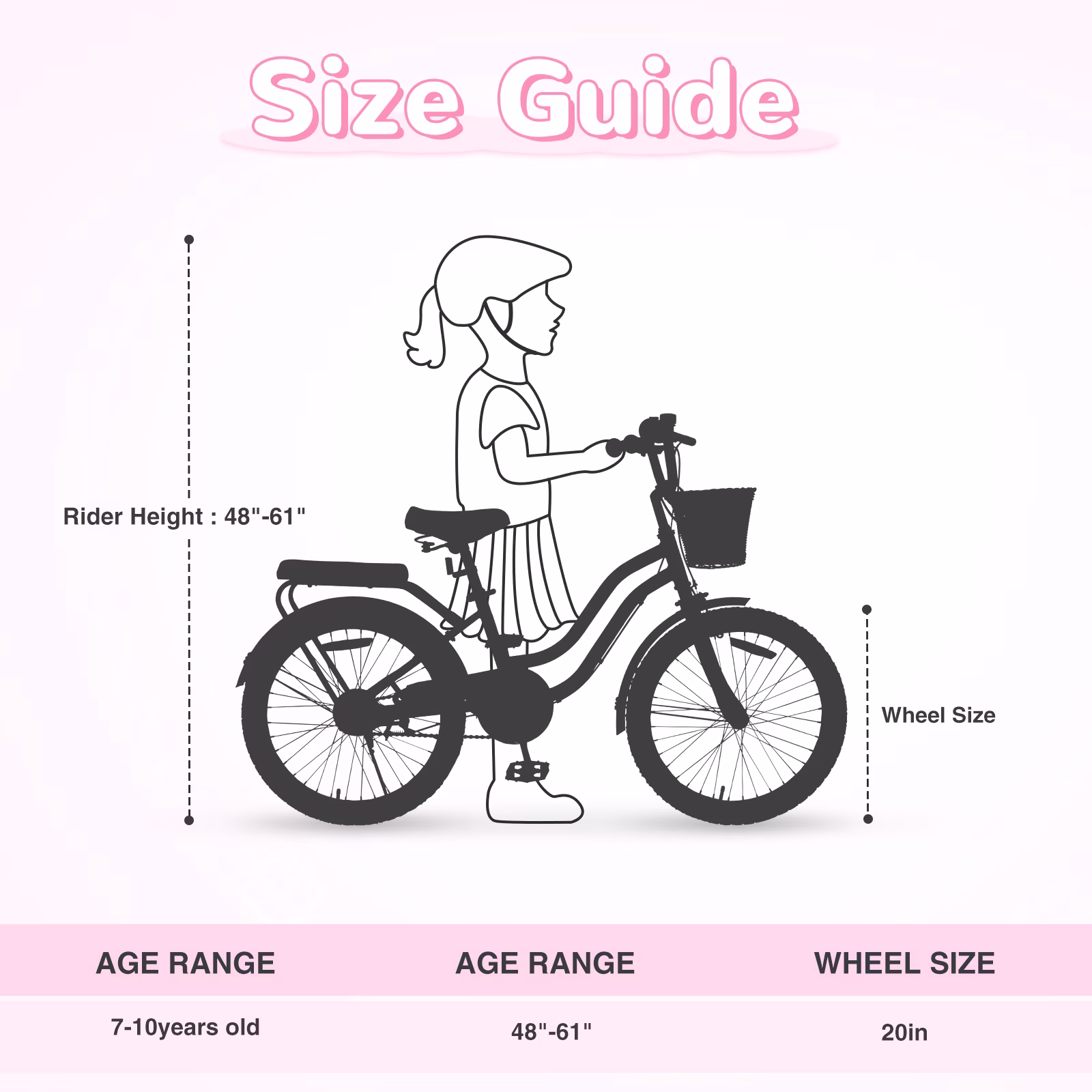 Aukfa 20" Girls Bike with Basket – Kids Bicycle for Ages 7-12, Front & Rear Brakes,Pink - Image 4