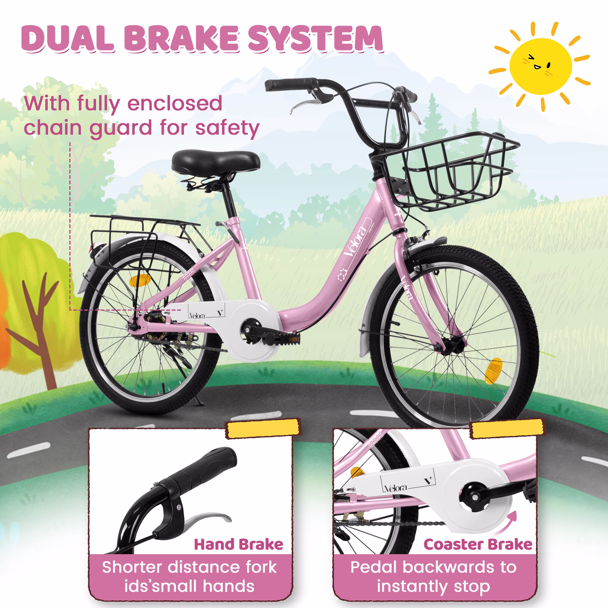 Aukfa 20" Kids Bike,Children's Bicycle with Coaster Brake & Rear Rack & V-Brake,Pink - Image 2