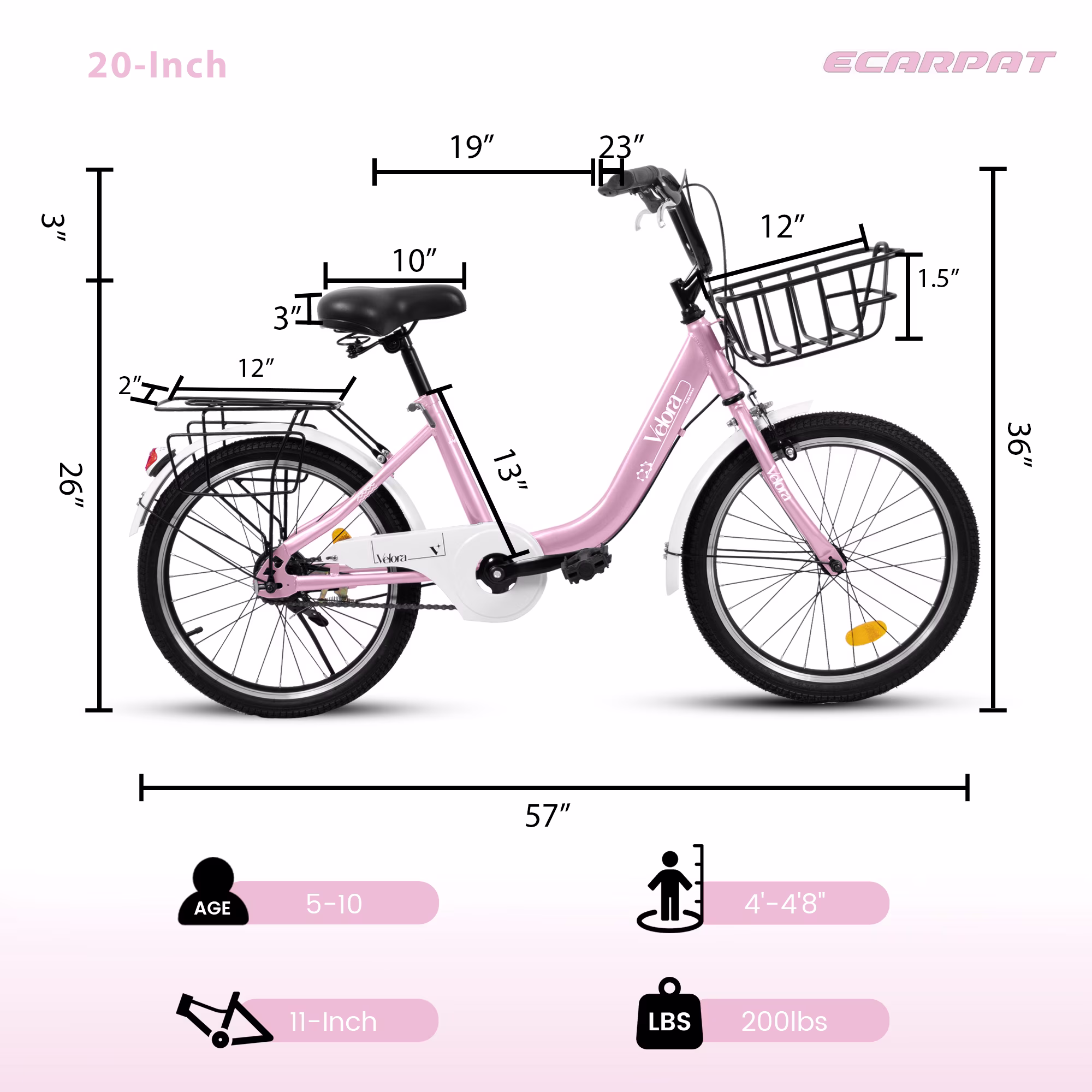 Aukfa 20" Kids Bike,Children's Bicycle with Coaster Brake & Rear Rack & V-Brake,Pink - Image 4