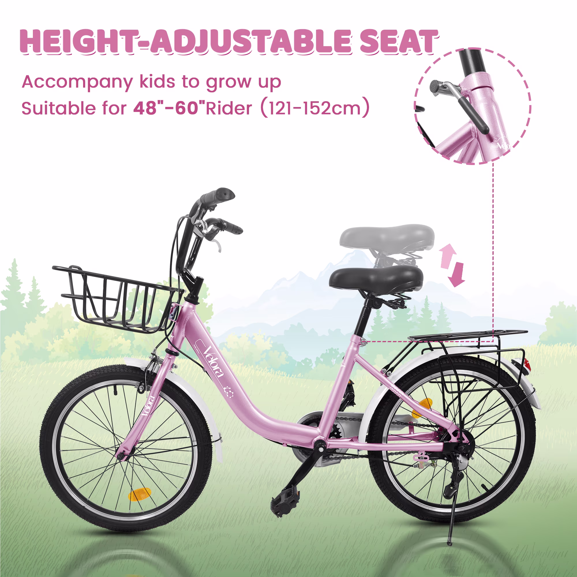 Aukfa 20" Kids Bike,Children's Bicycle with Coaster Brake & Rear Rack & V-Brake,Pink - Image 3