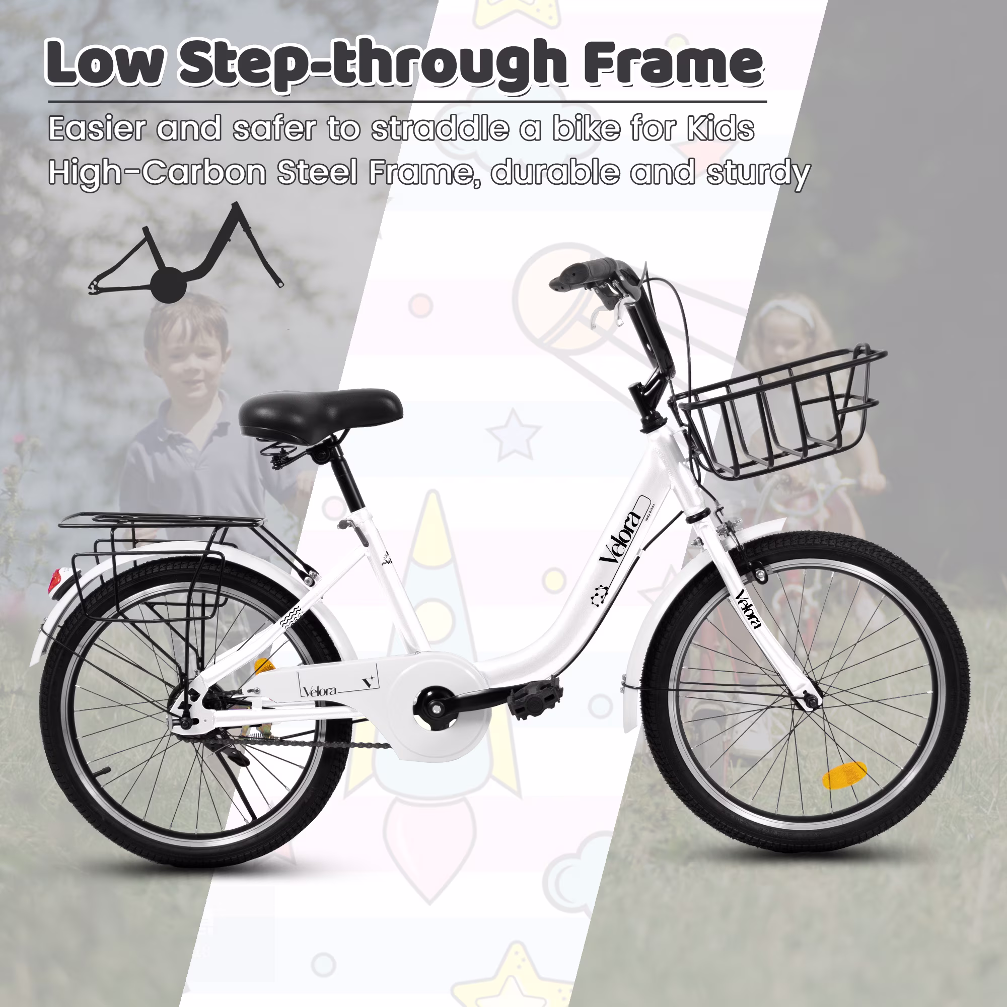 Aukfa 20" Kids Bike,Children's Bicycle with Coaster Brake & Rear Rack & V-Brake,White - Image 4