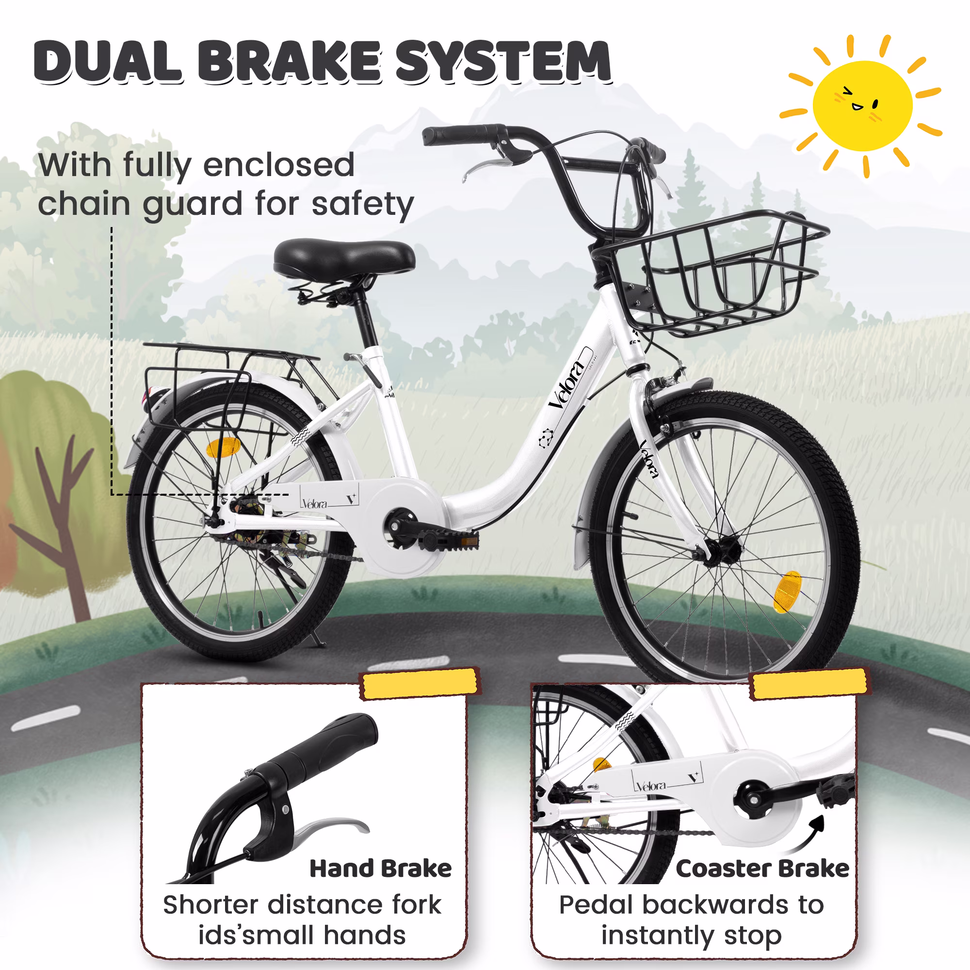 Aukfa 20" Kids Bike,Children's Bicycle with Coaster Brake & Rear Rack & V-Brake,White - Image 5