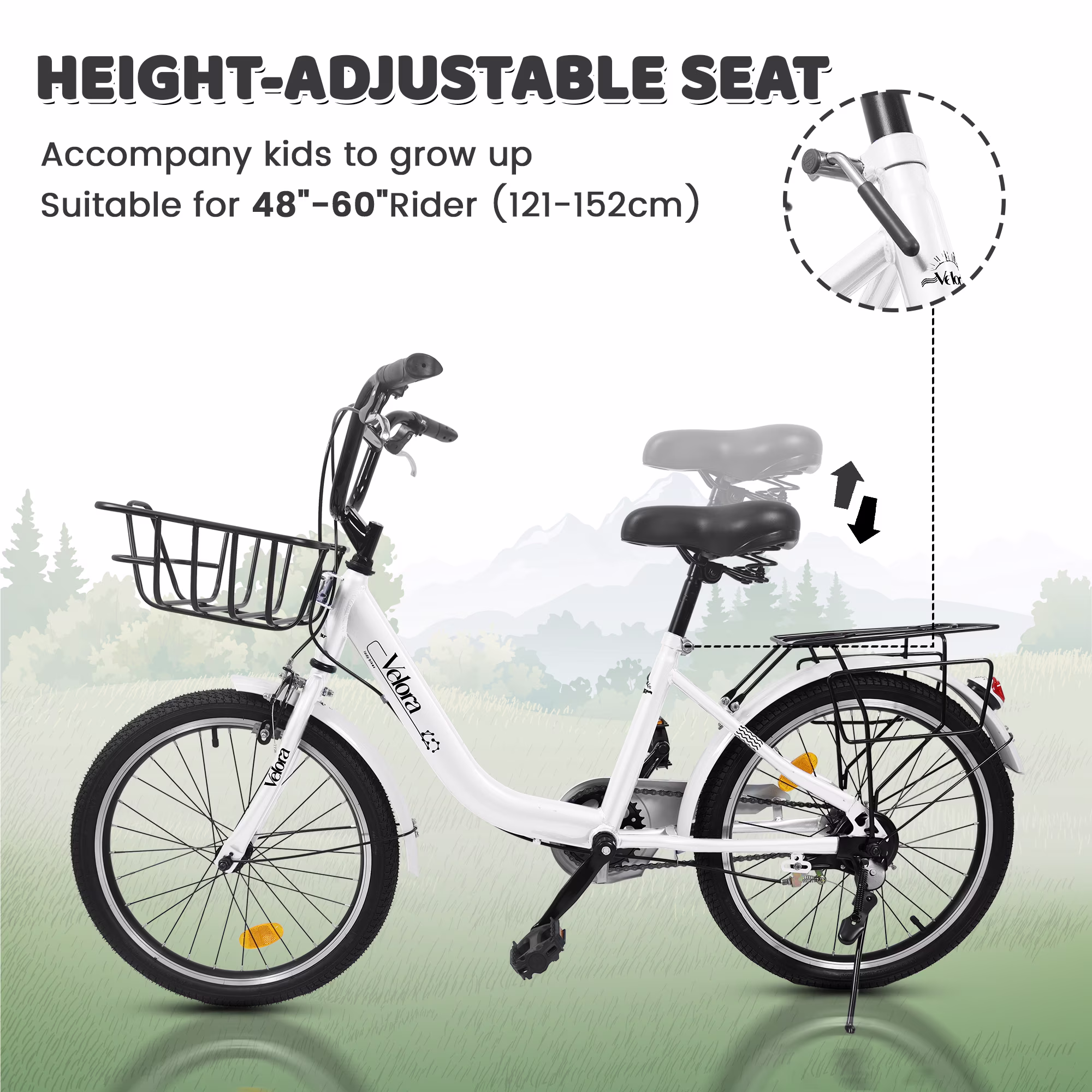 Aukfa 20" Kids Bike,Children's Bicycle with Coaster Brake & Rear Rack & V-Brake,White - Image 3
