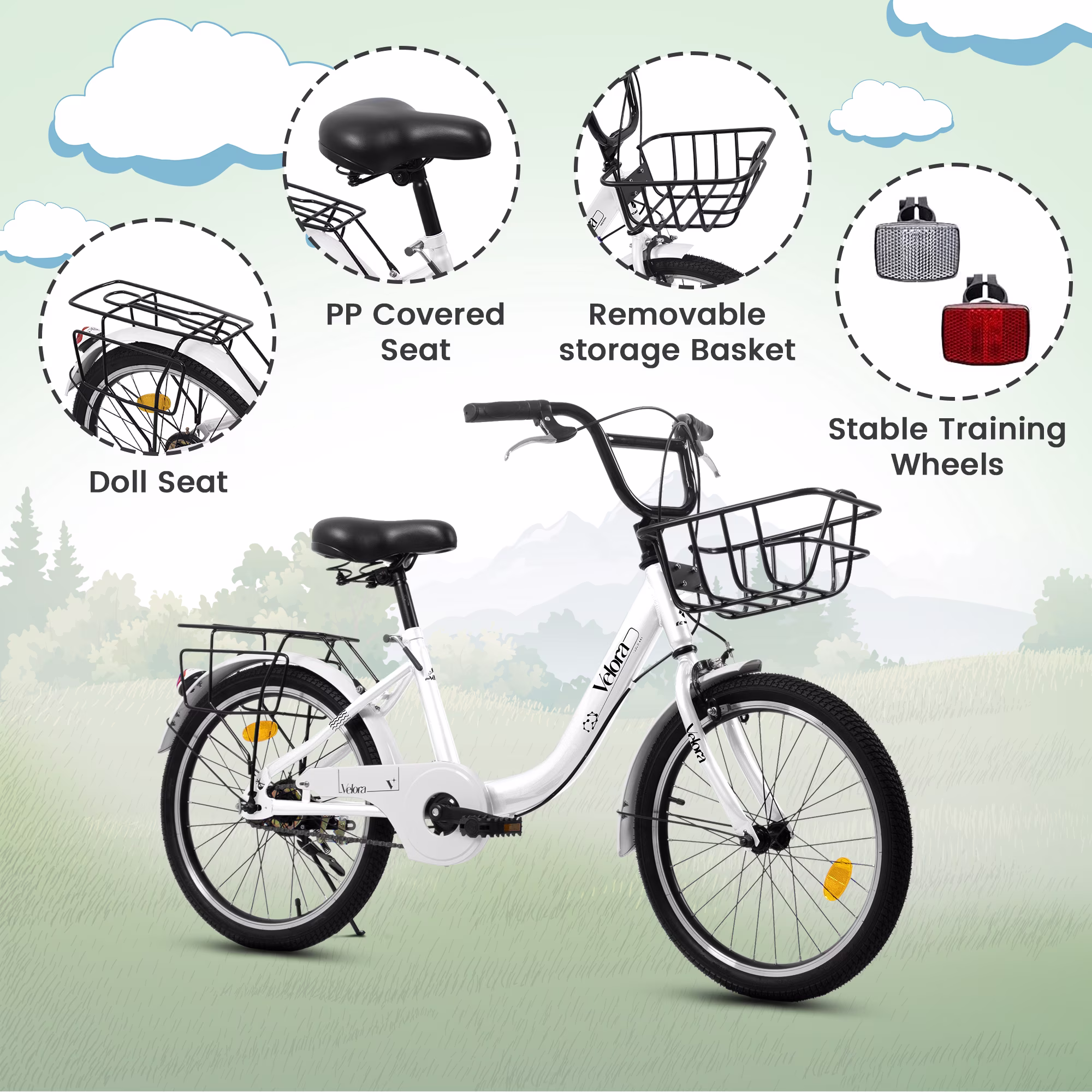 Aukfa 20" Kids Bike,Children's Bicycle with Coaster Brake & Rear Rack & V-Brake,White - Image 2