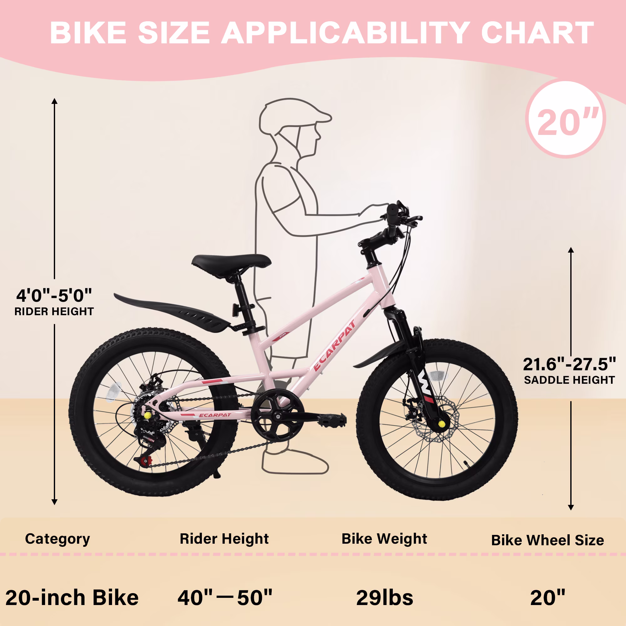 Aukfa 20" Mountain Bike for Boys Girls, 7-Speed Kids Bike with Front Disc Brake,Pink - Image 3