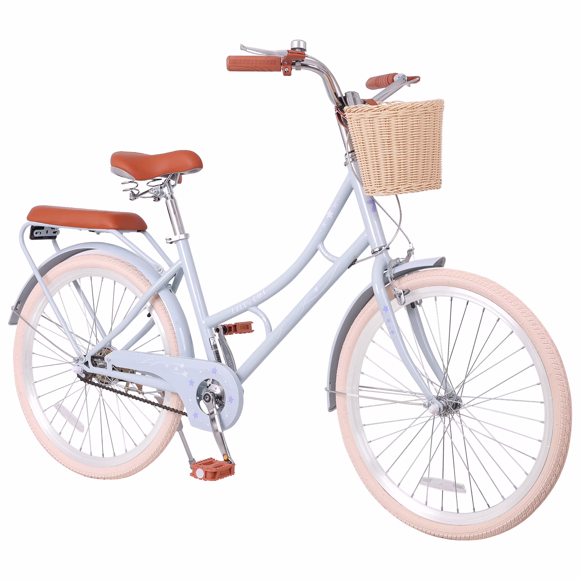 Aukfa 24" Beach Cruiser Bike with Basket & Rear Seat for Girls & Teens, Step-Through Comfort Bicycle Single Speed City Commuter,Blue