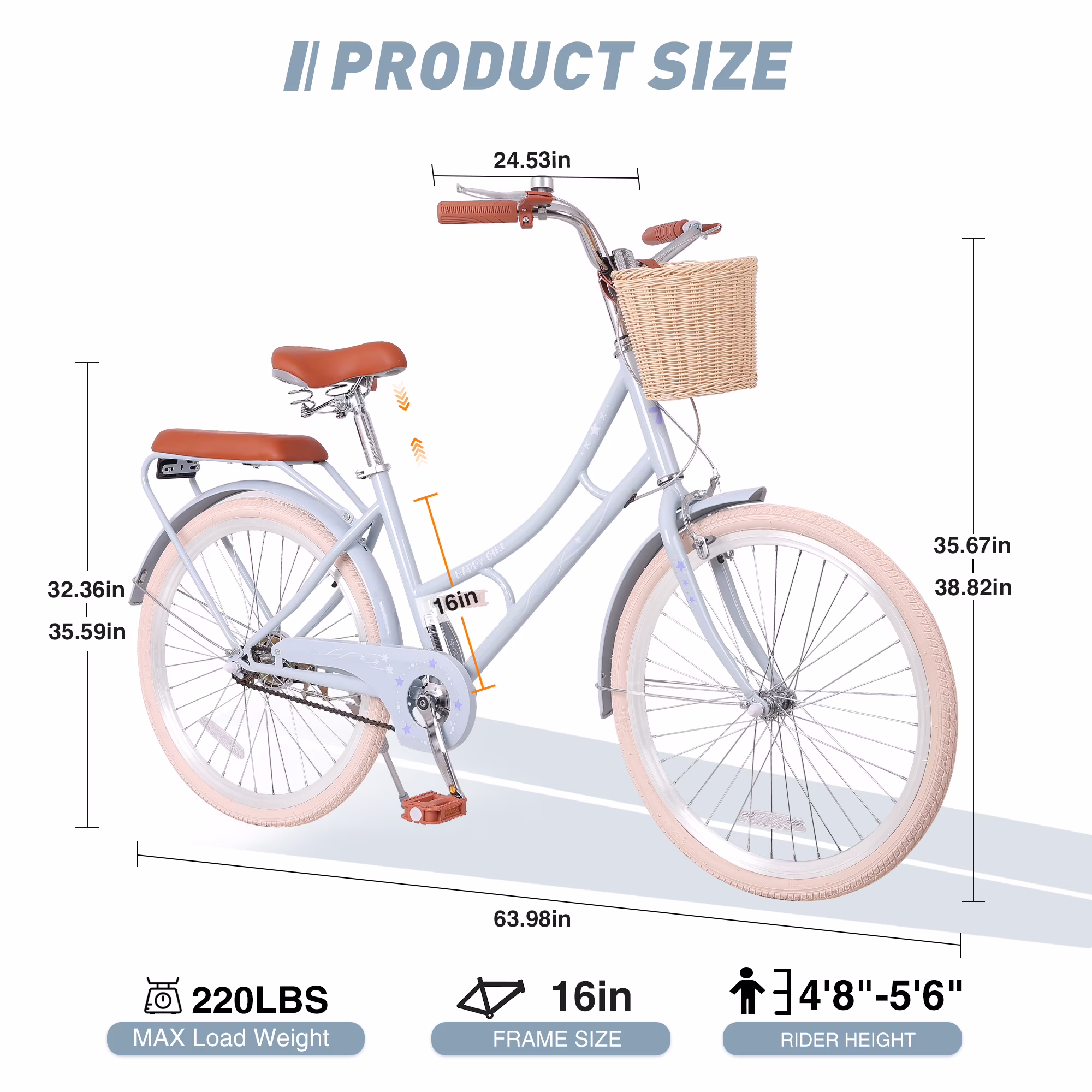 Aukfa 24" Beach Cruiser Bike with Basket & Rear Seat for Girls & Teens, Step-Through Comfort Bicycle Single Speed City Commuter,Blue - Image 2