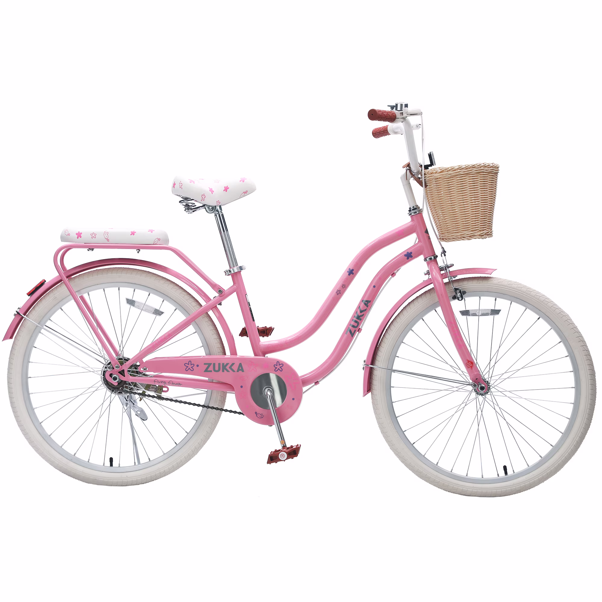 Aukfa 24" Retro Beach Cruiser Bike for Women & Girls, Single Speed City Commuter Bicycle with Basket & Rear Rack,Pink - Image 4
