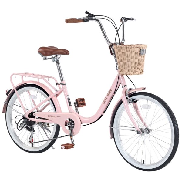 Aukfa Cruiser Bike, Hybrid Bikes with Basket for Girls Kids,Pink