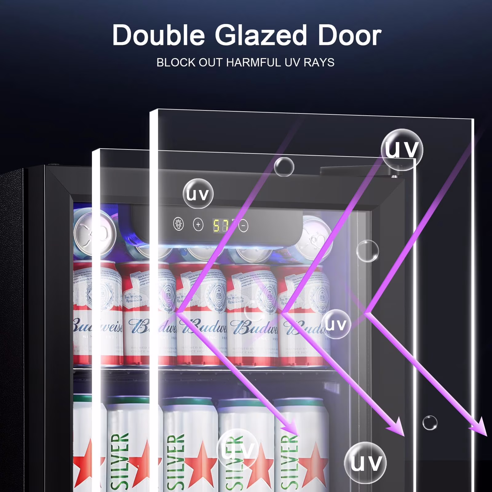 Auseo 1.3 Cu.ft. Mini Beverage Refrigerator Cooler - 55 Can &12 Bottle Mini Fridge with Double Glass Door, for Home/Bar/Office, Electronic Touch Control - Image 2
