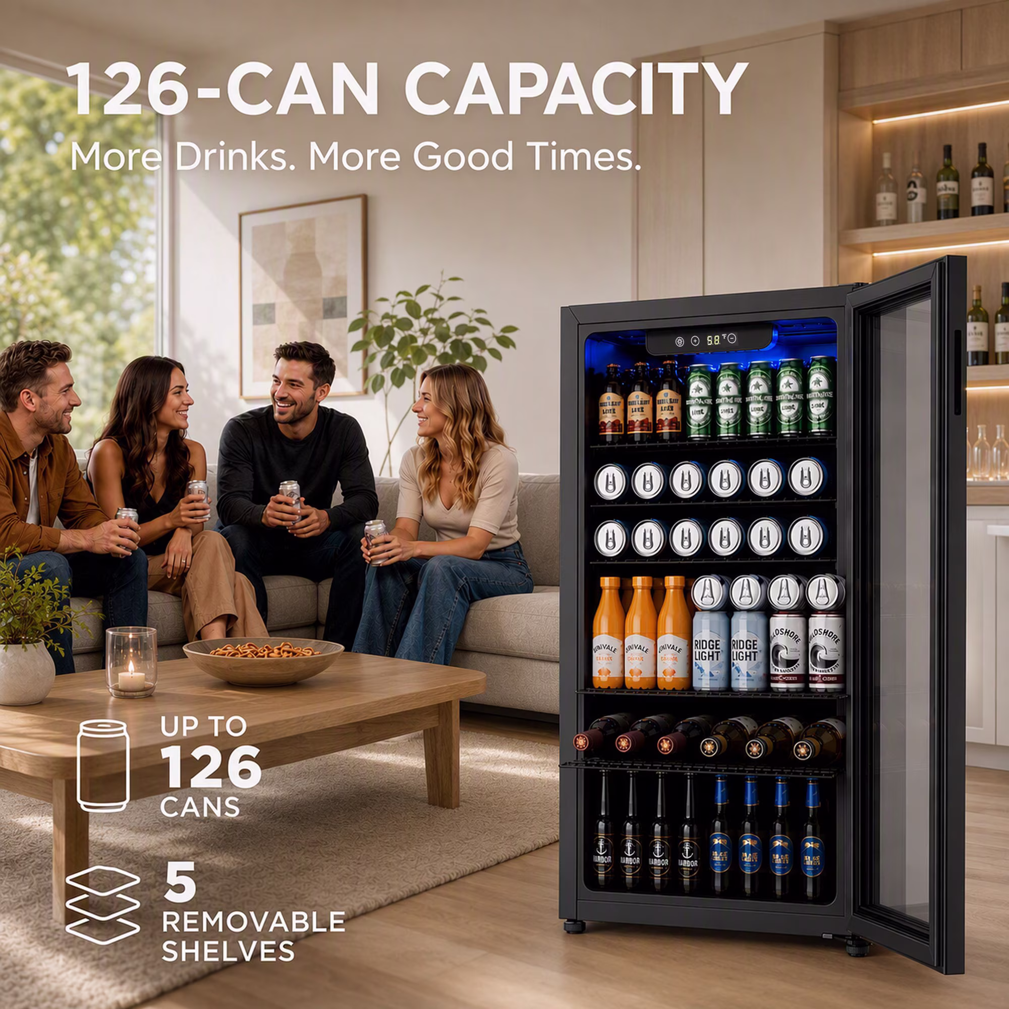 Auseo 126 Can Beverage Refrigerator with Glass Door,Mini Beverage Fridge for Home/Office/Bar,17.91"D,31.1"H,Black - Image 5