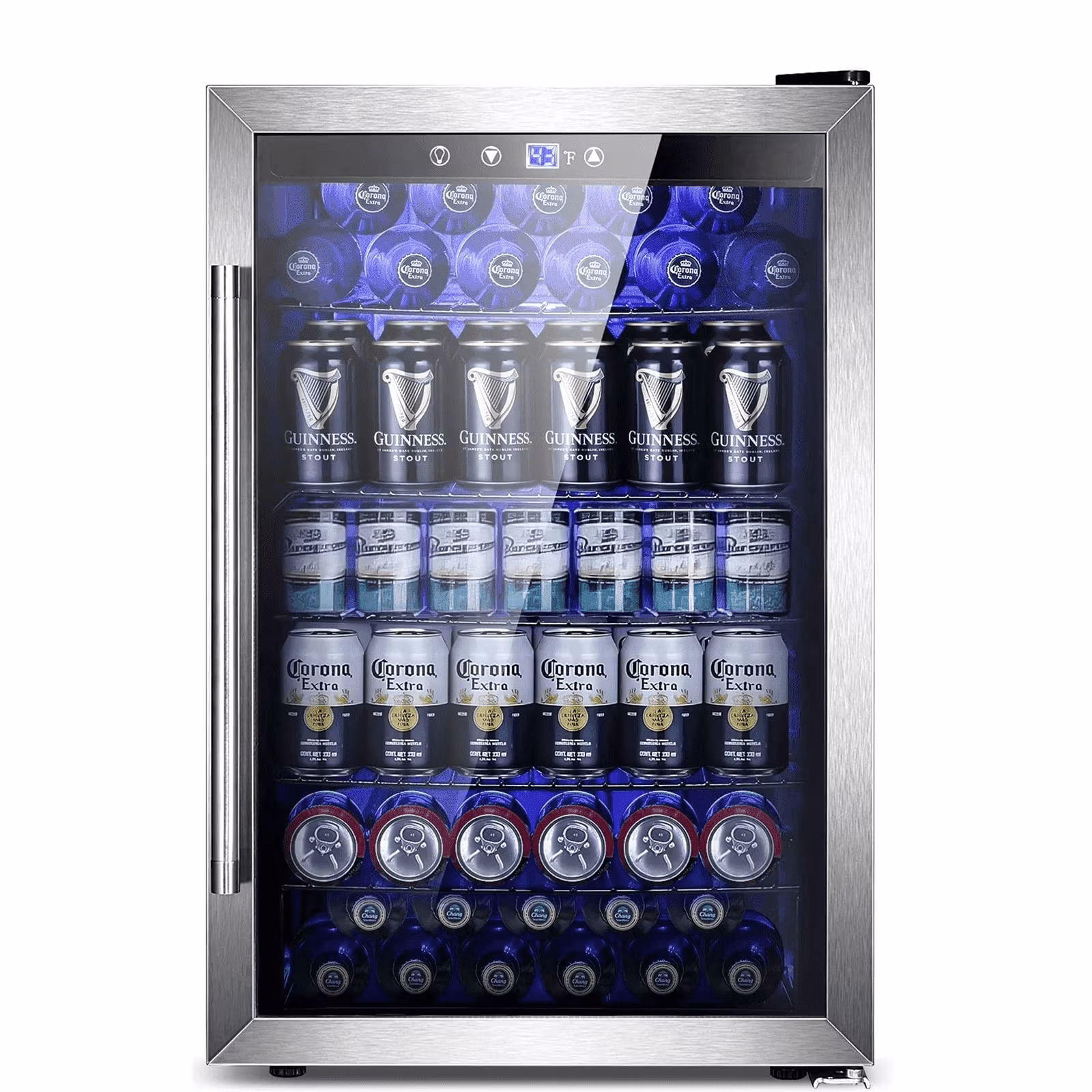 Auseo 150 Can Beverage Refrigerator Cooler with Stainless Steel Frame,Drink Fridge with Glass Door & Handle for Home