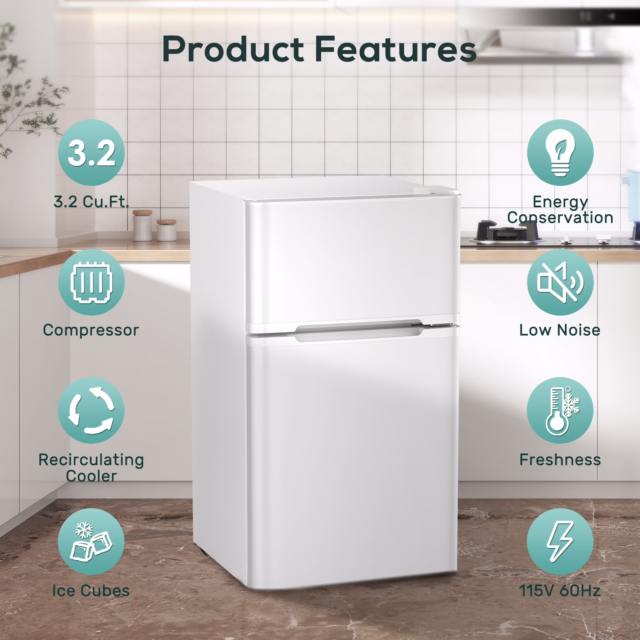 Auseo 2 Door 3.2 Cu.Ft Mini Fridge Adjustable Temperature Refrigerators with Removable Shelves, Suitable for Home/Kitchen/Office/Dorm, White - Image 5